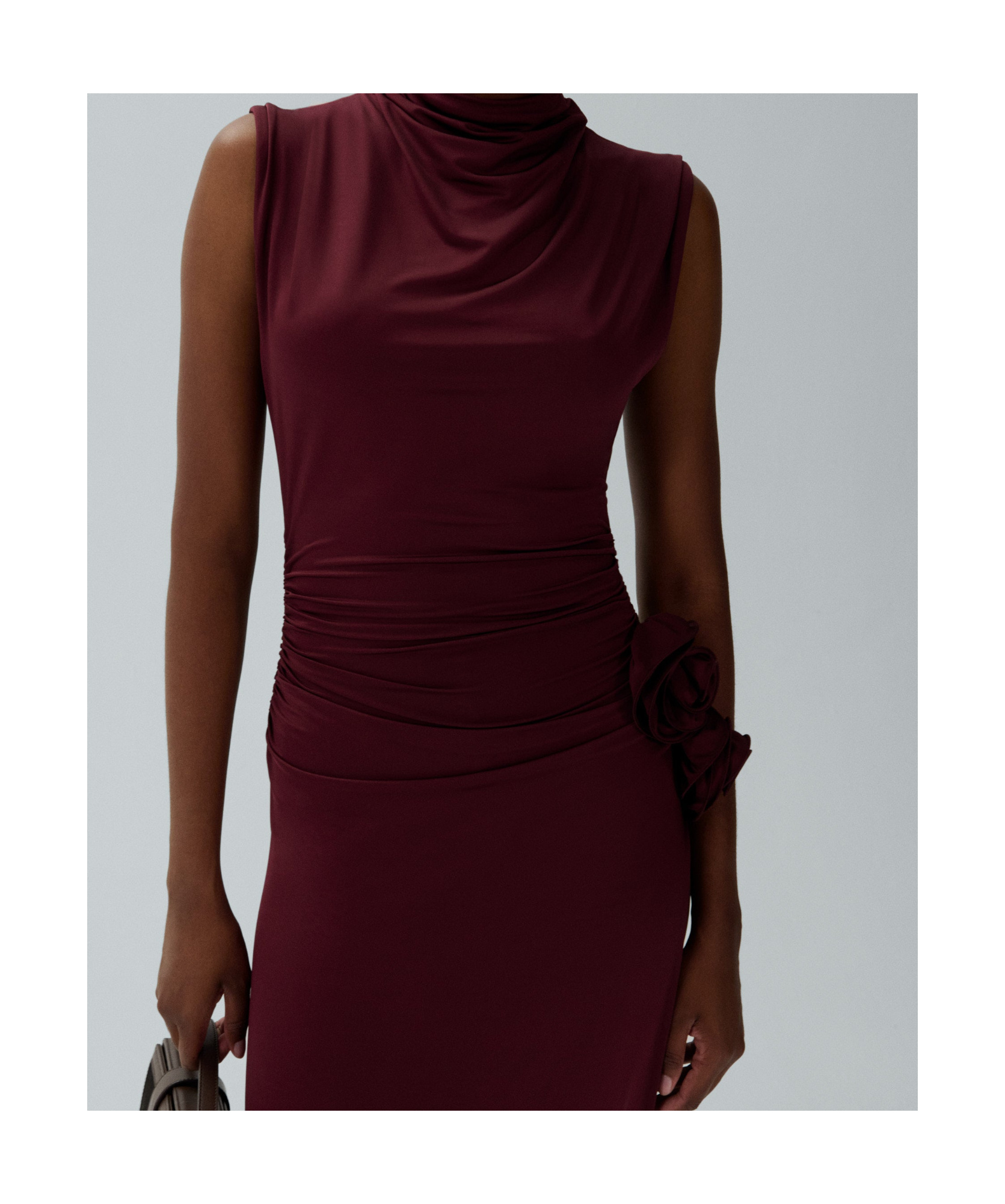 Magda Butrym Burgundy Draped High Neck Midi Dress In Brown