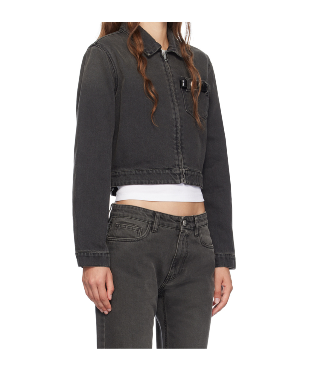Coperni Zippered Long-sleeved Denim Coat In Black