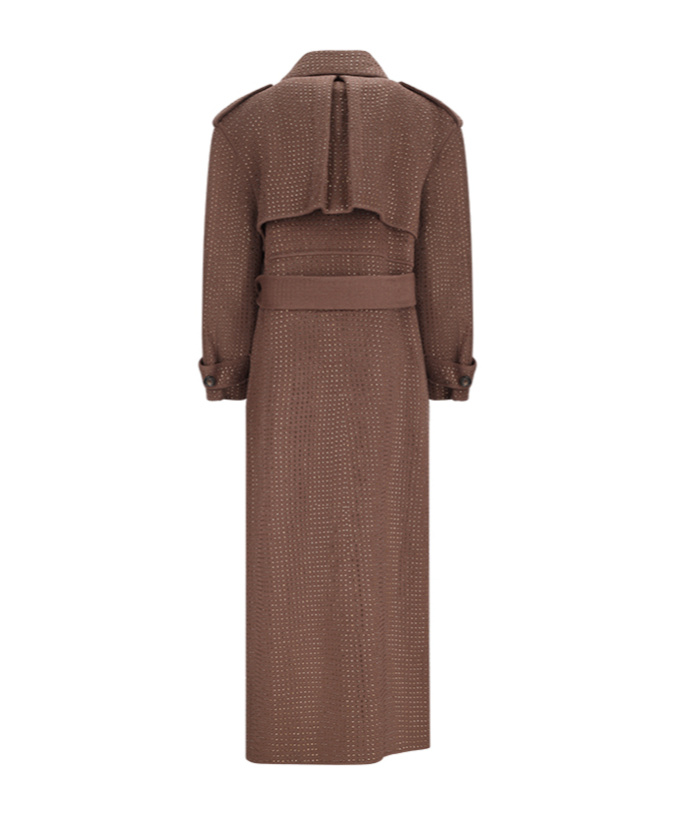 Giuseppe Di Morabito Crystal-embellishment Double-breasted Trench Coat In Brown