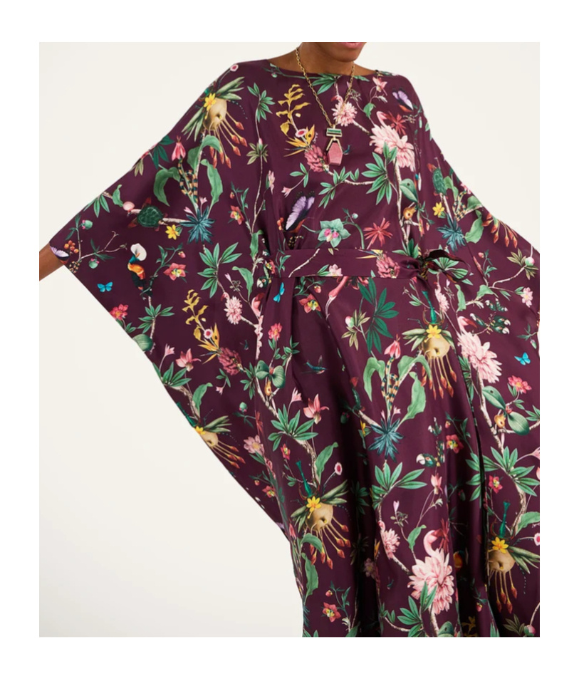 La Doublej La Double J Square Belted Printed Silk Kaftan Dress In Multi