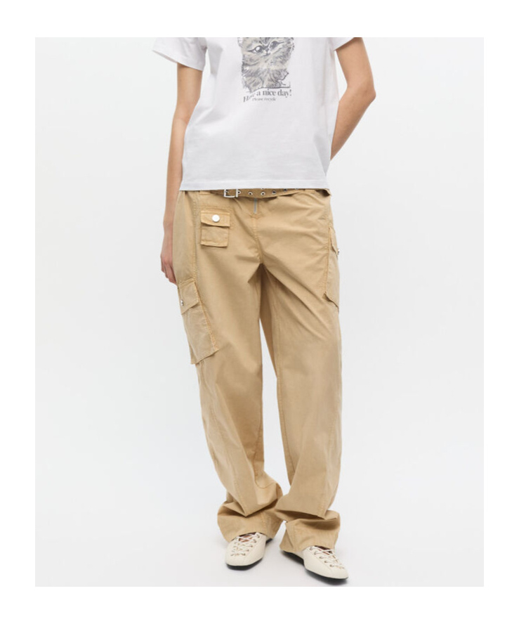 Ganni Washed Stretch Cotton Pocket Trousers In Brown