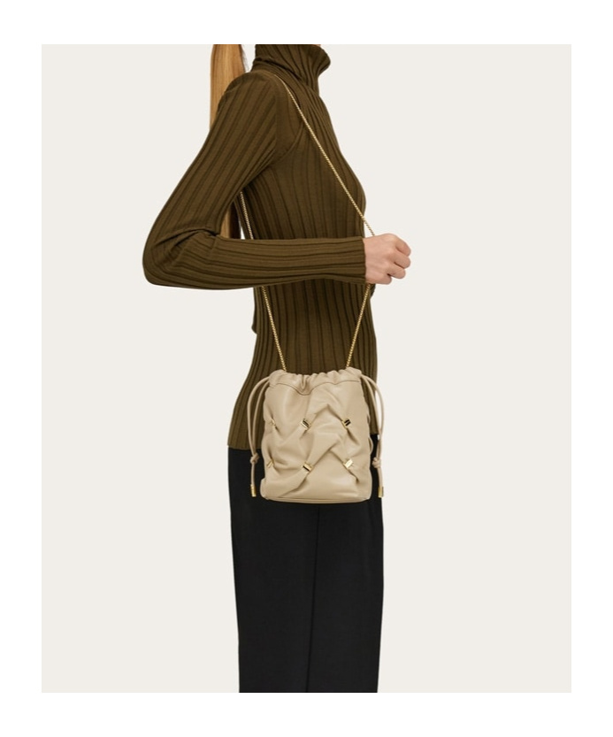 Ferragamo Mini Leather Bucket Bag In Nude
