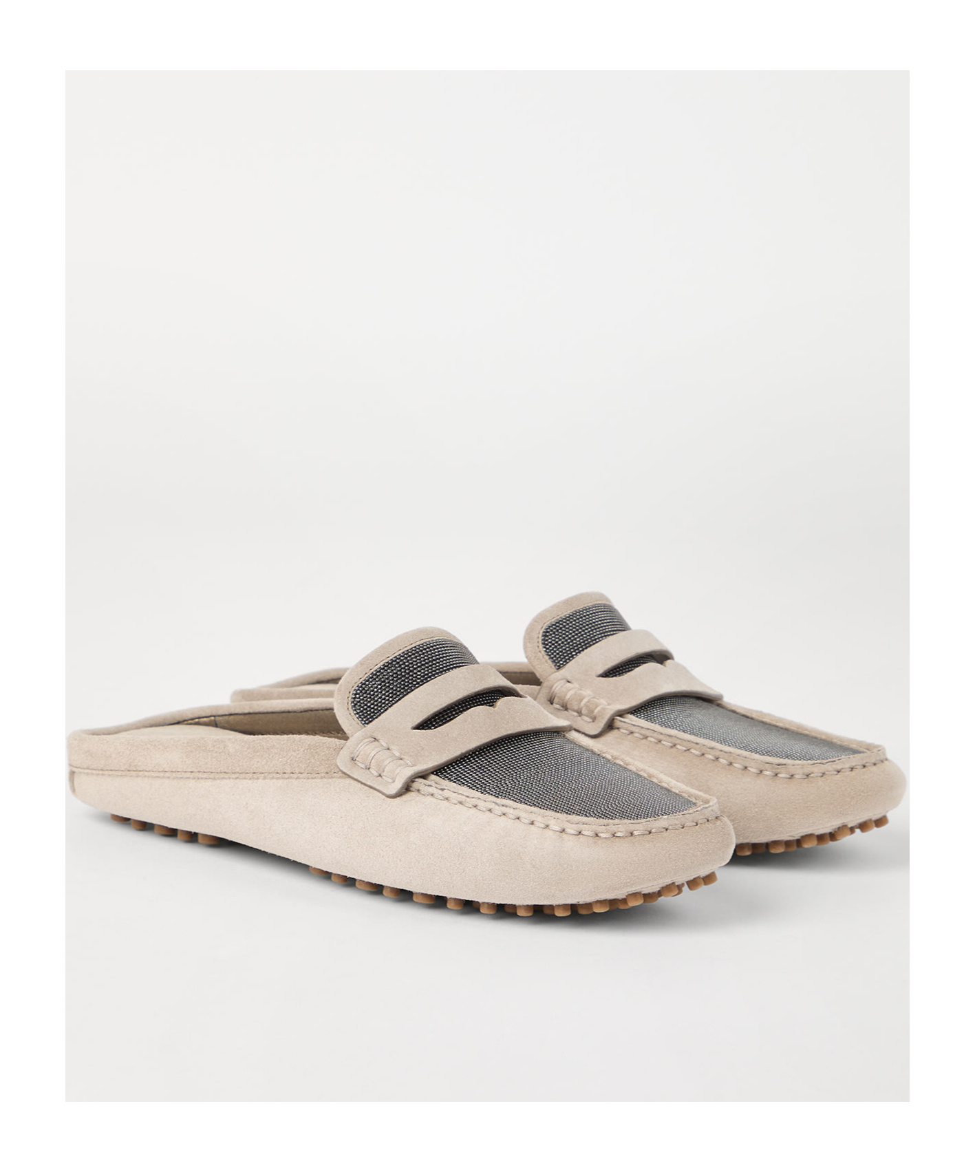 Brunello Cucinelli Suede Precious Driving Mules