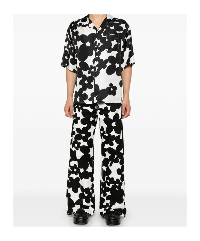 Marni Floral-print Gabardine Trousers In Black