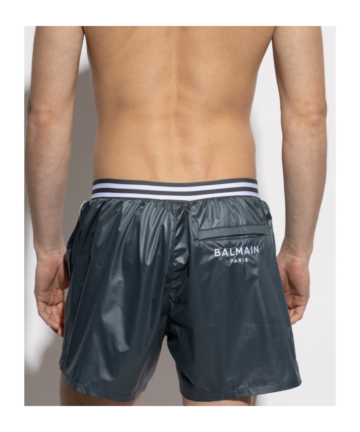 BALMAIN STRIPE-DETAIL SWIM SHORTS