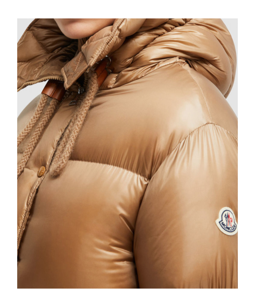 Moncler Borey Hooded Short Down Jacket Beige In Nude
