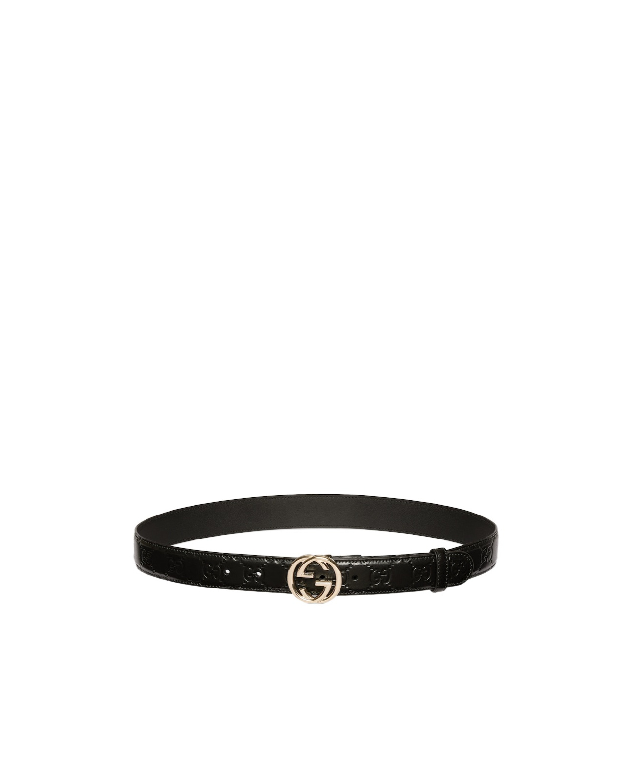 Gucci Interlocking G Buckle Leather Belt In Black