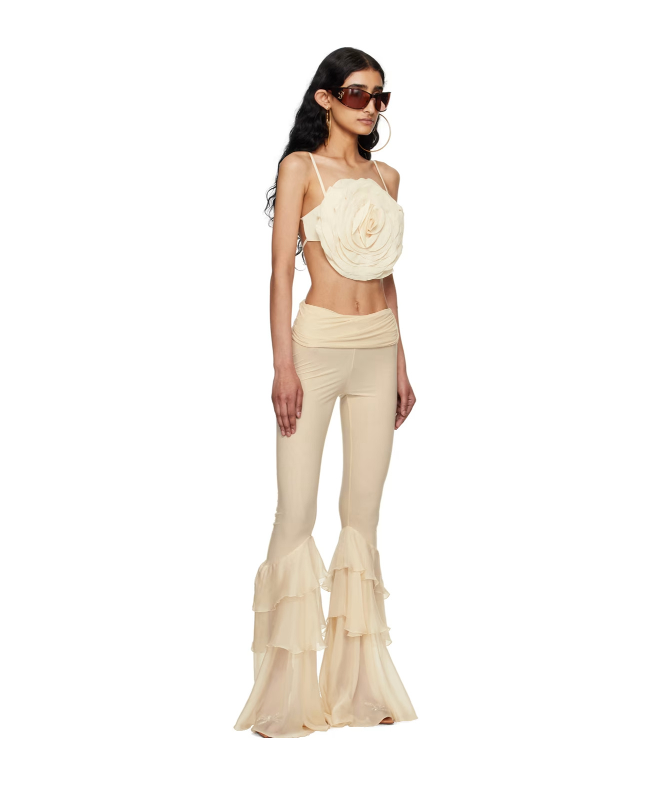 Blumarine Beige Ruffle Trousers In Nude