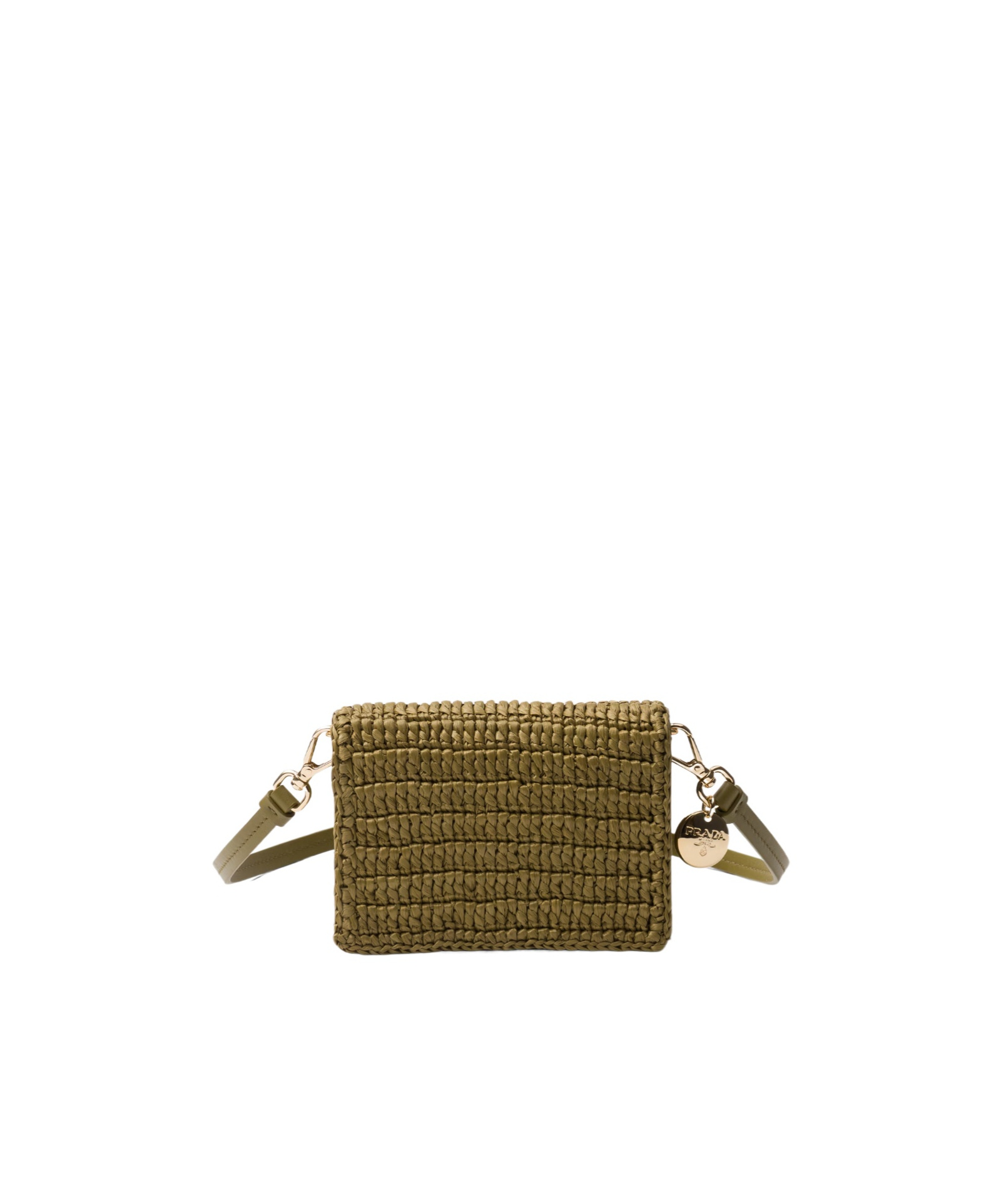 Prada Enamel Triangle Logo Crochet Purse In Olive Green