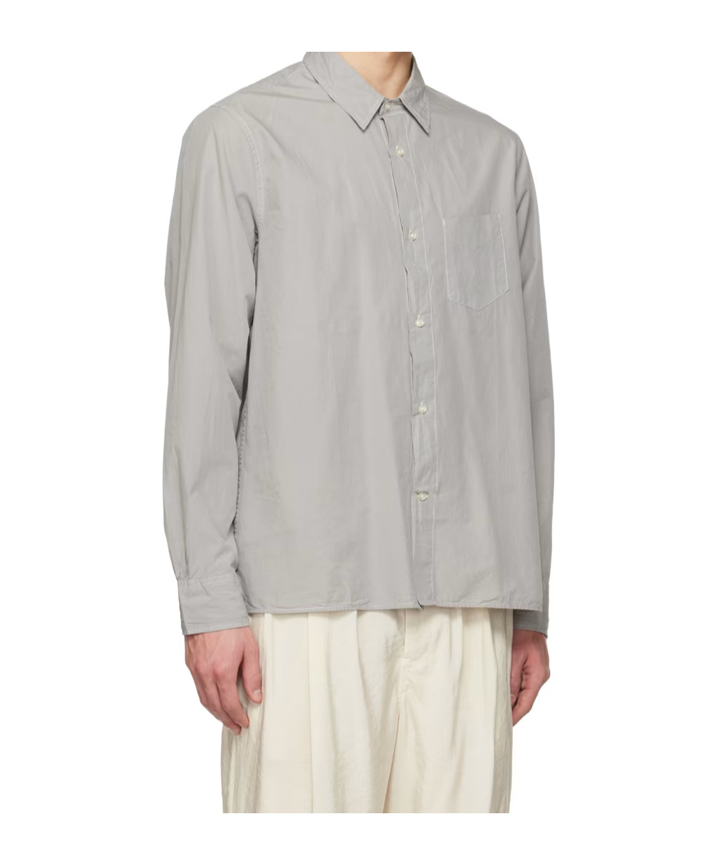 Officine Generale Button-down Long-sleeved Shirt In Gray