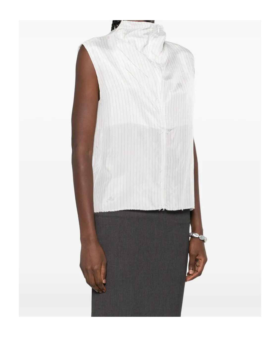 Federico Cina Pinstripe Sleeveless Blouse In White
