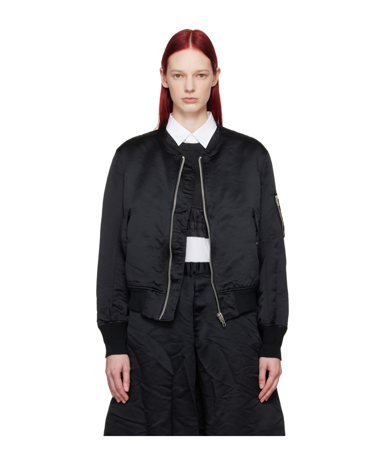 Comme Des Garçons Zip-up Satin Bomber Jacket In Black