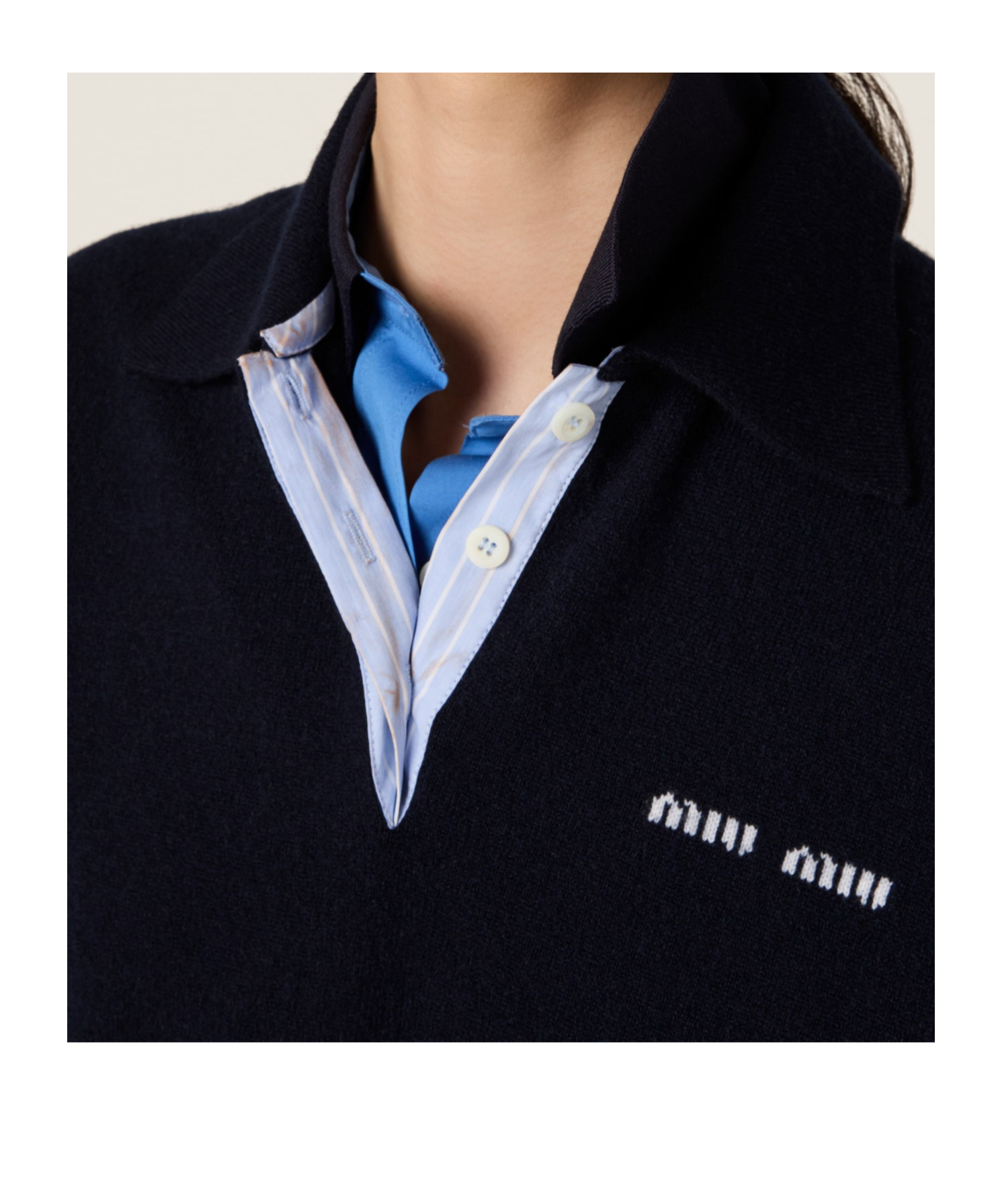 Miu Miu Cashmere Polo Sweater In Blue