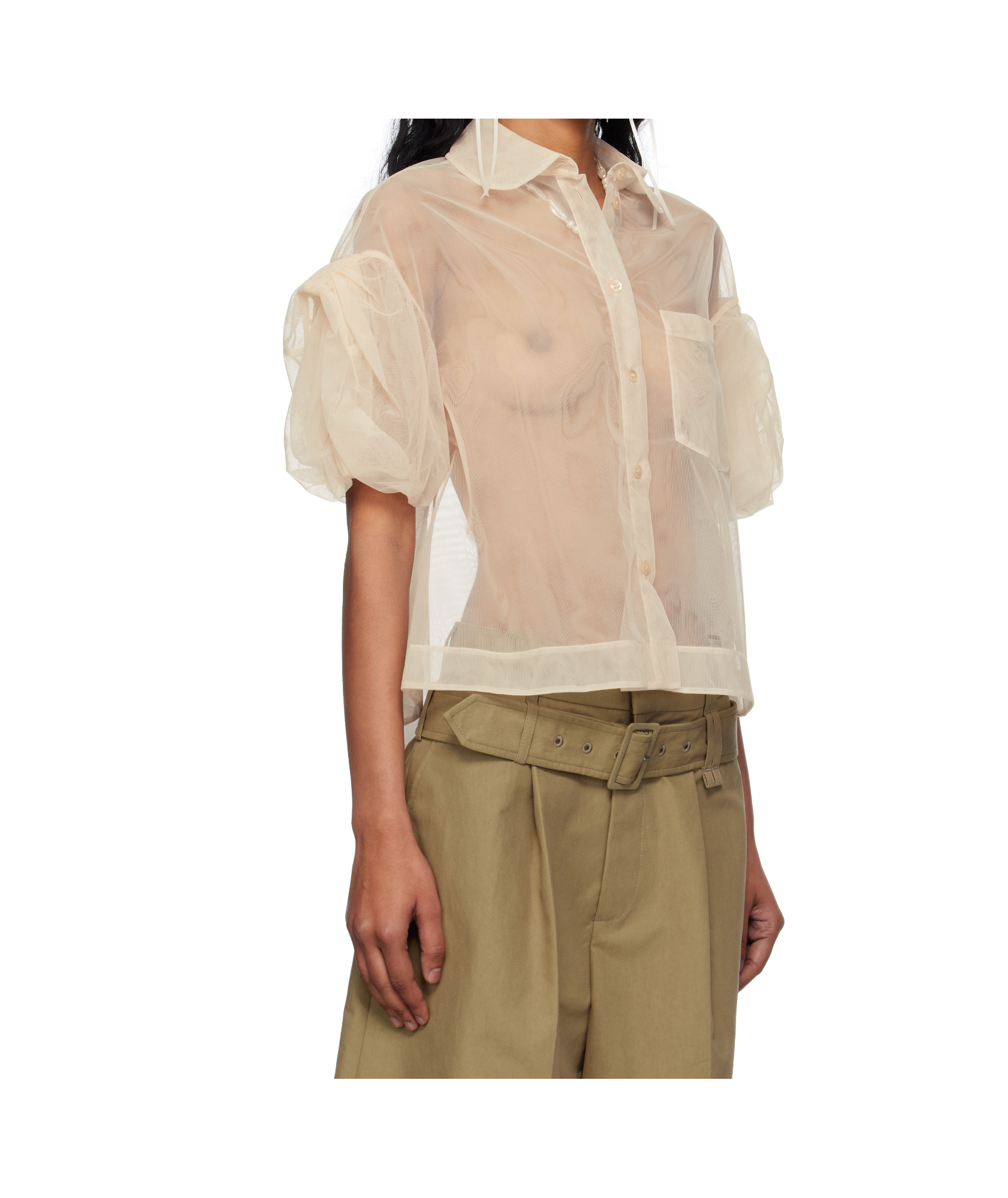 Simone Rocha Short Bow Puff Sleeve Shirt In Brown