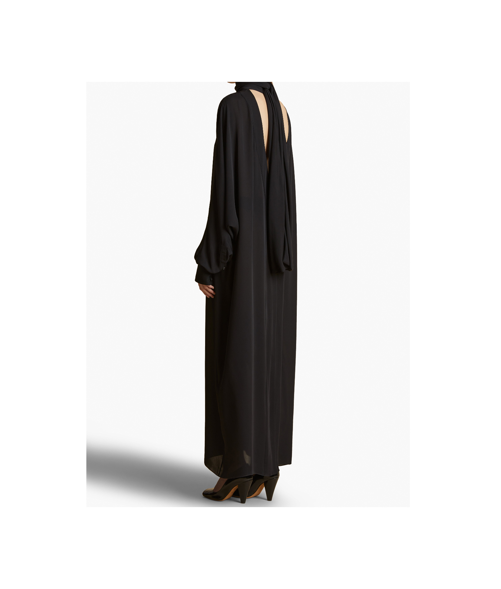 Khaite Lexi Open-back Tie-neck Silk-chiffon Turtleneck Maxi Dress In Black