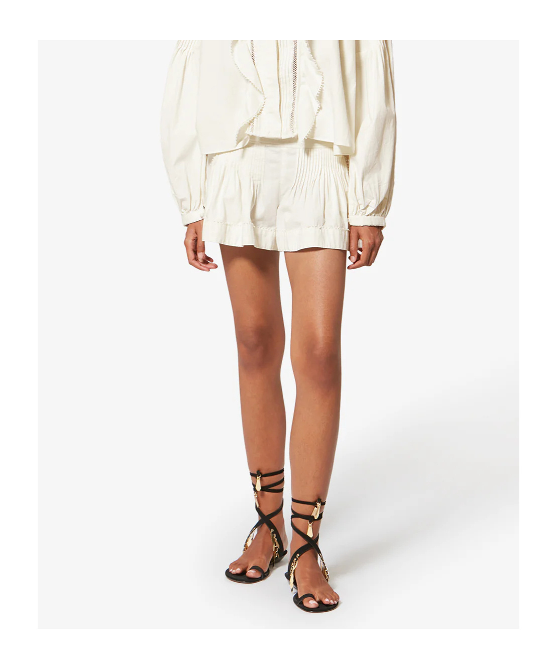 Isabel Marant Cybila Pintucked Cotton Shorts In Neutral