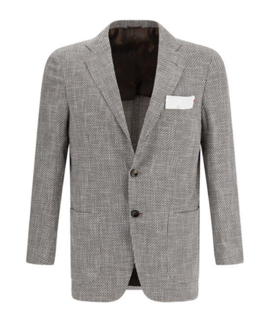 Shop Kiton Long Sleeve Blazer In Gray