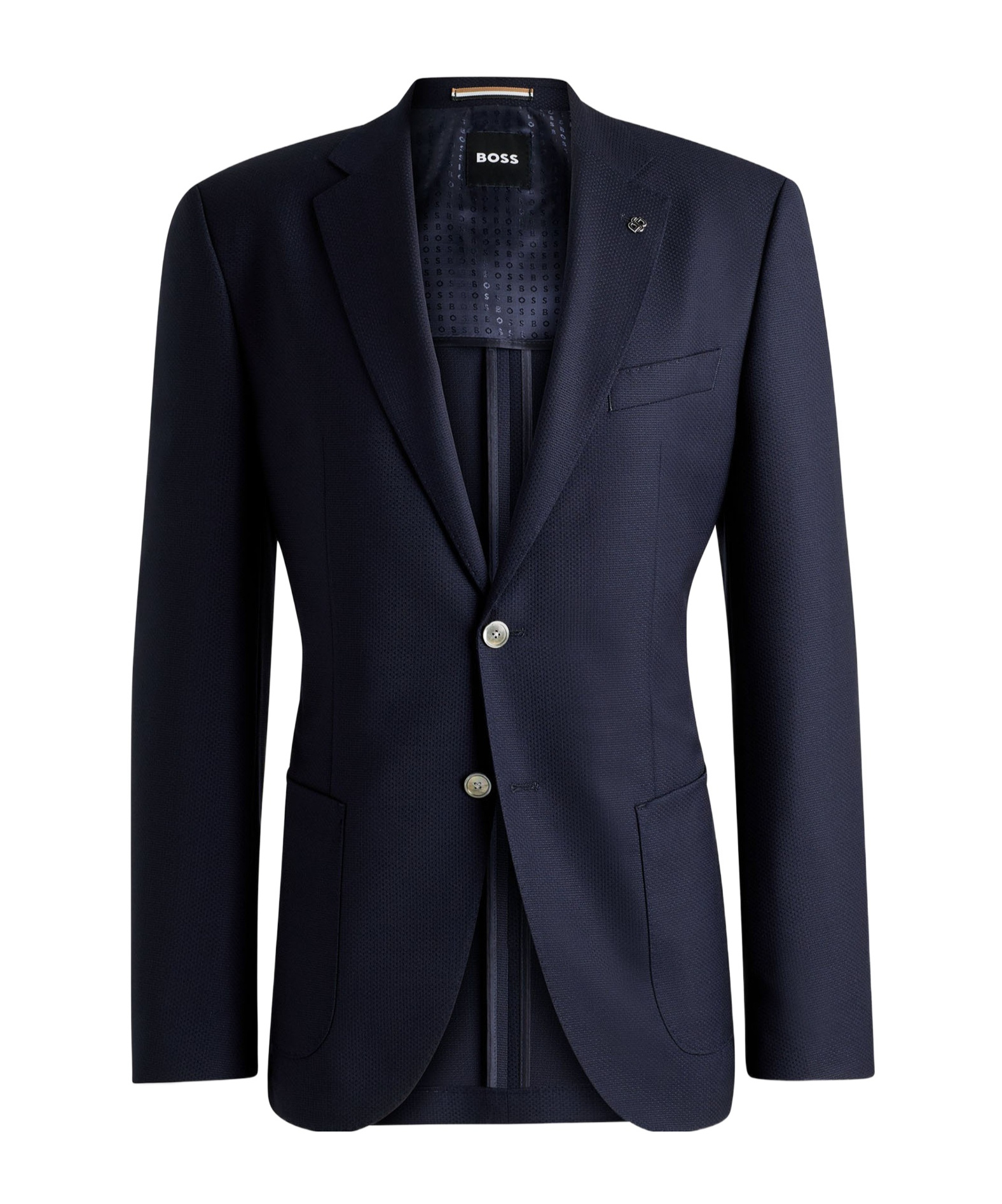 Hugo Boss Regular-fit Suit Jacket In Micro-patterned Virgin Wool In Black