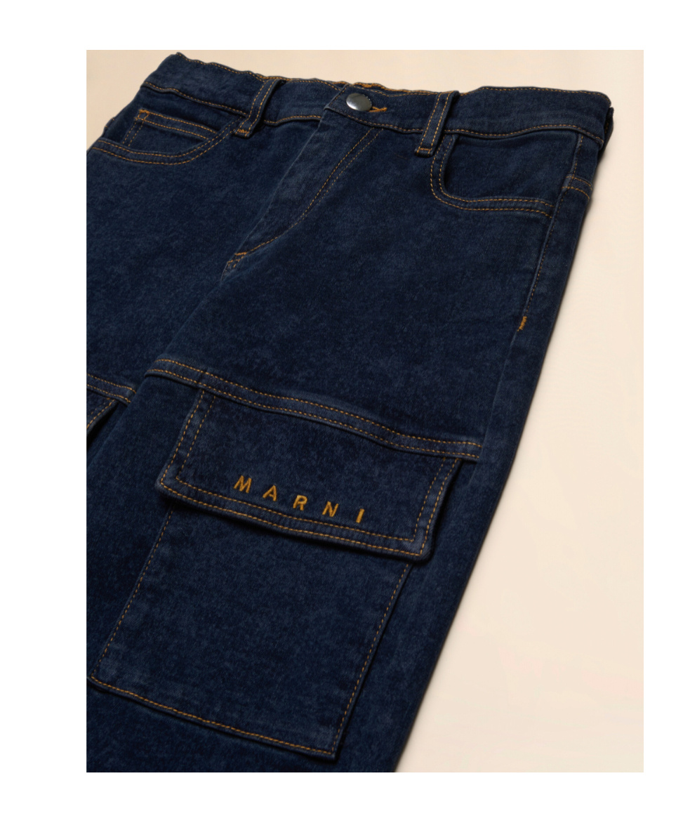 Marni Kids Logo Embroidered Cargo Jeans In Black