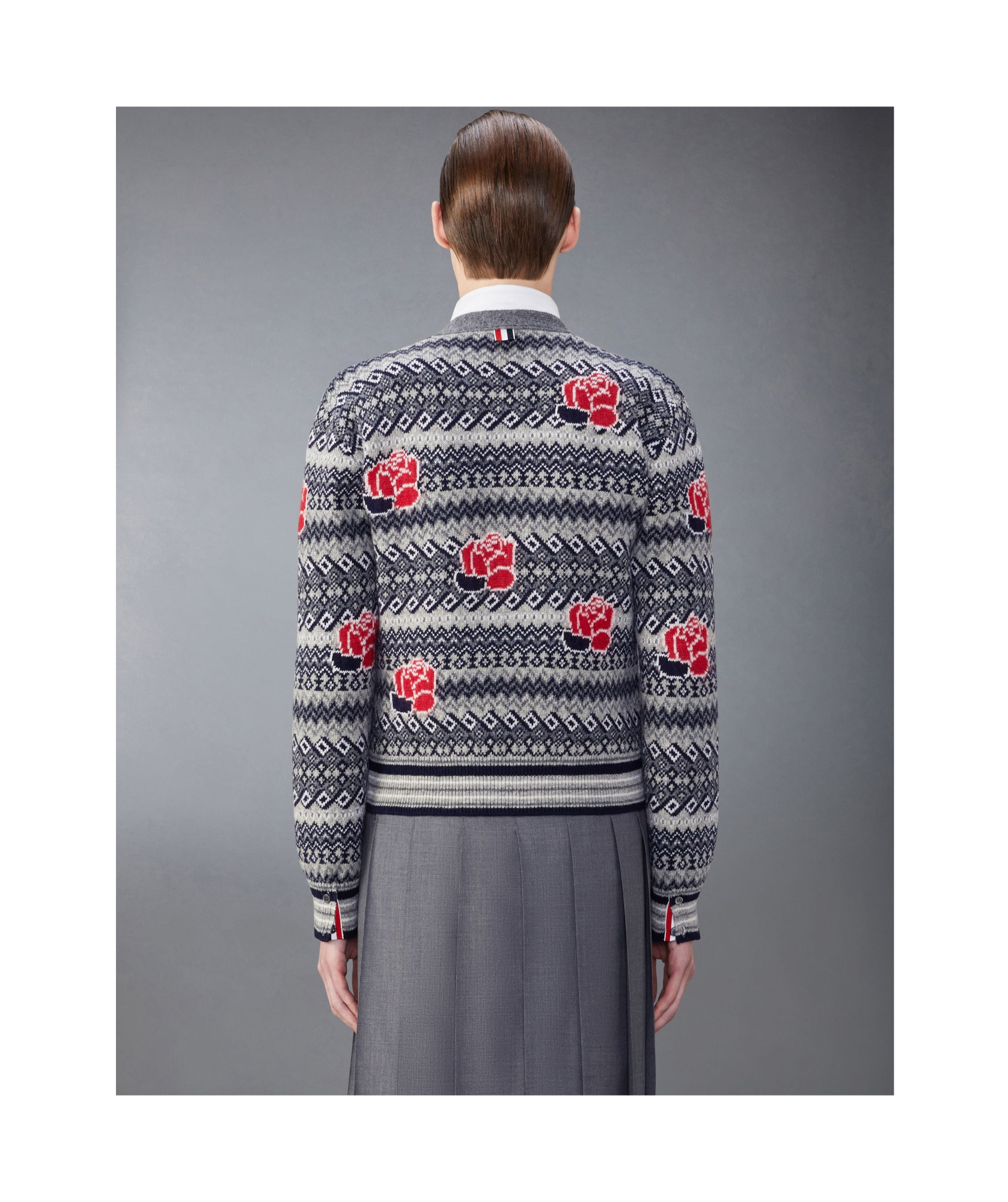 Shop Thom Browne Intarsia-knit Wool-blend Cardigan In Gray