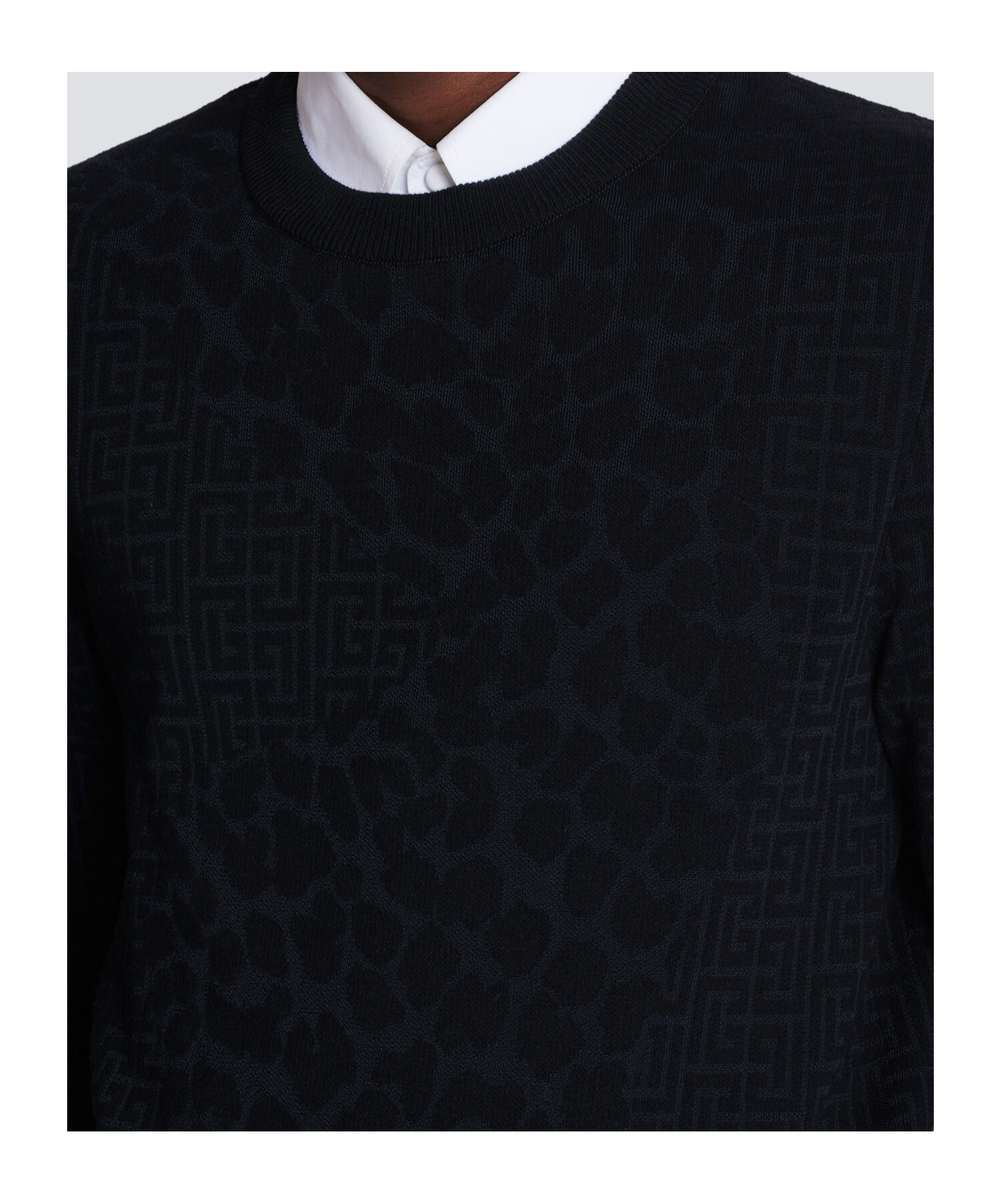 Balmain Monogram Knit And Leopard Pattern Jumper In Black