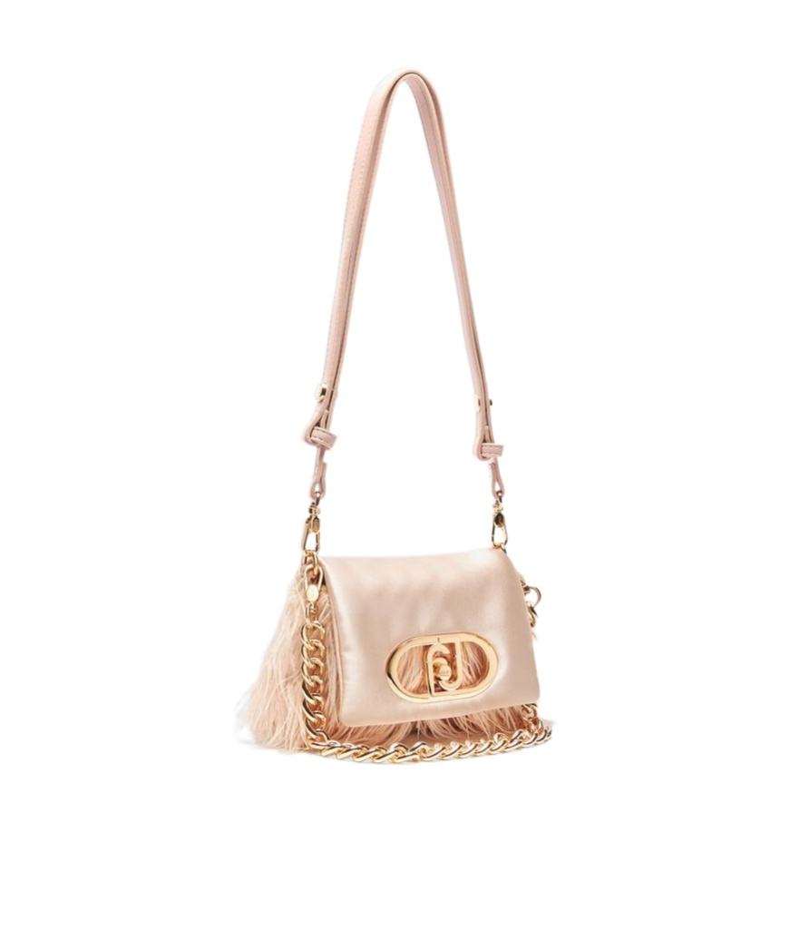 Liu •jo Feather-trimmed Shoulder Bag In Nude