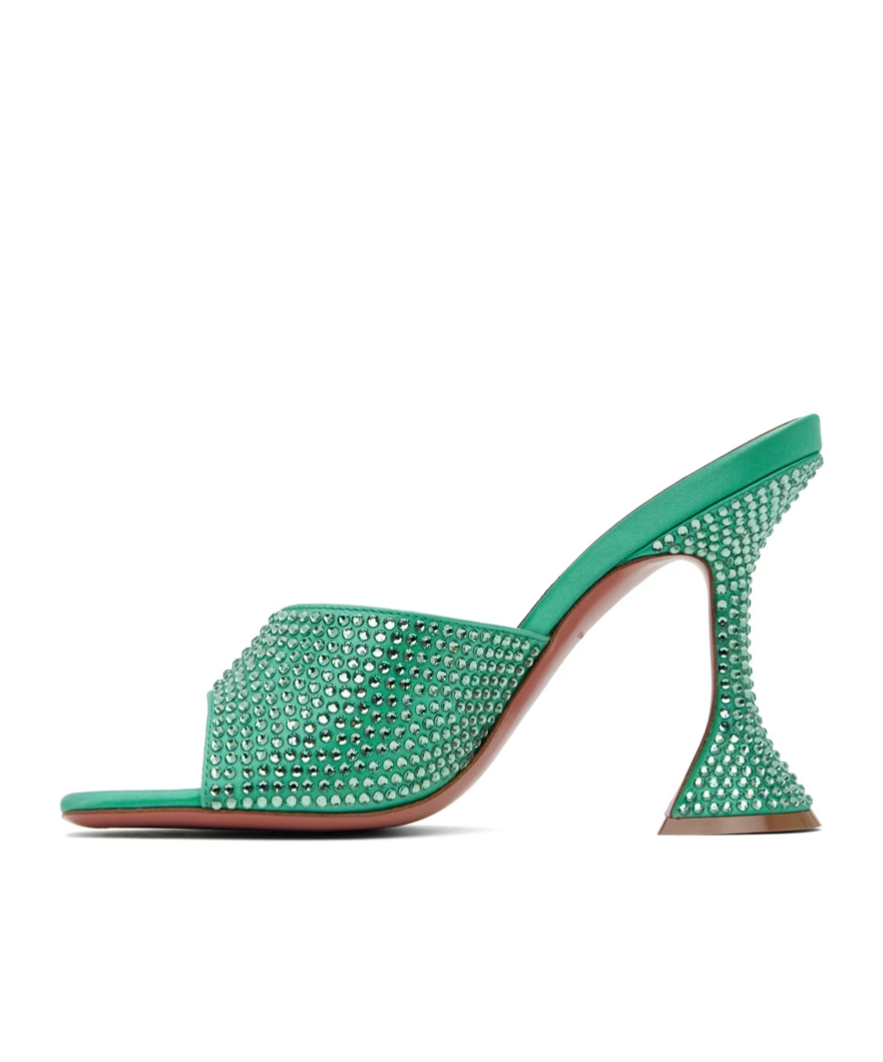 Amina Muaddi Woman Sandals Green Size 8 Textile Fibers In Green