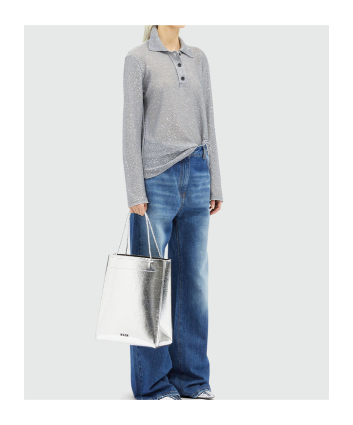 Msgm Embellished Knit Polo In Gray