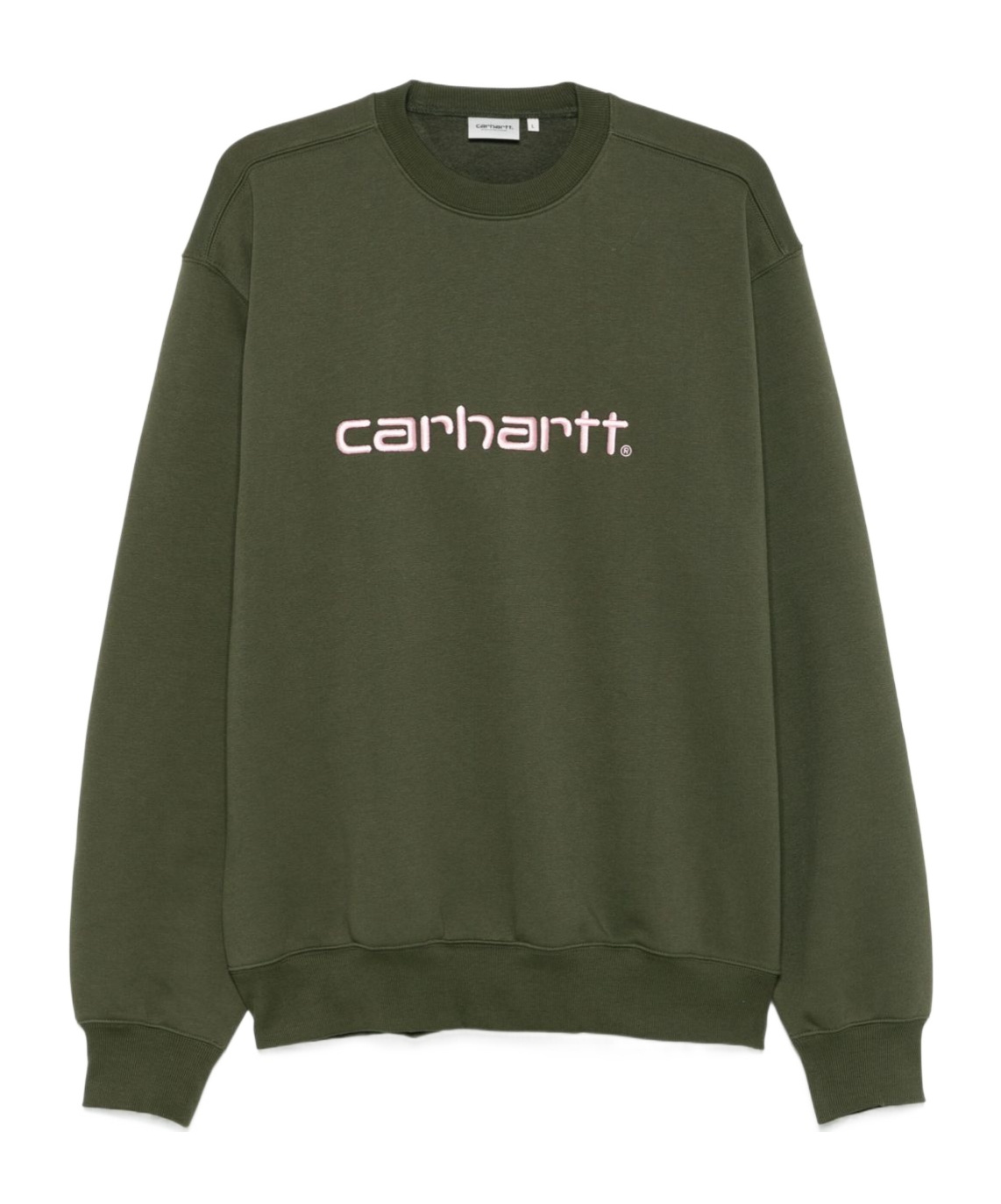 Carhartt Cotton Crewneck Sweatshirt In Military Green With Logo
