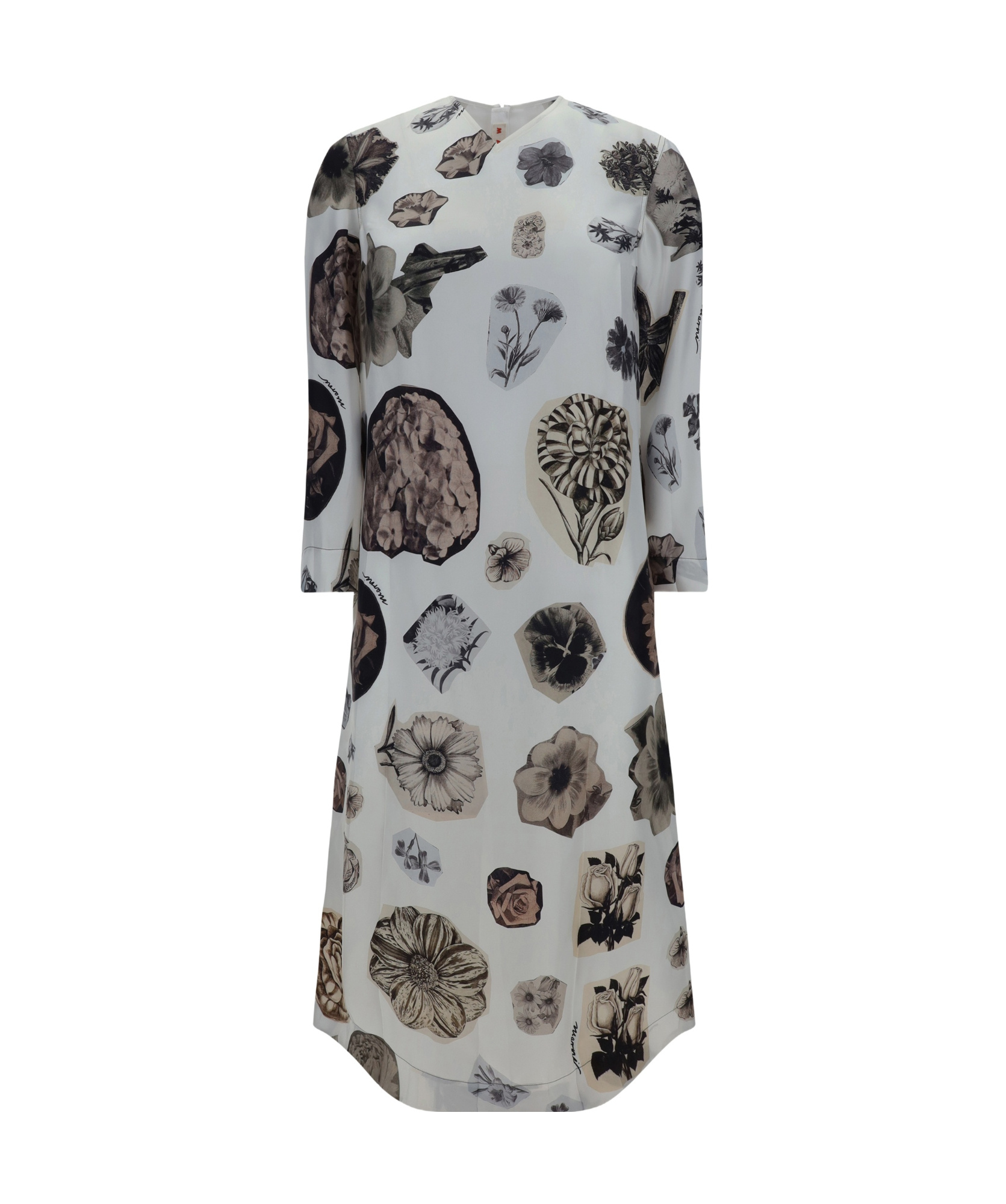 Marni Floral Collage-print Silk Dress In Gray