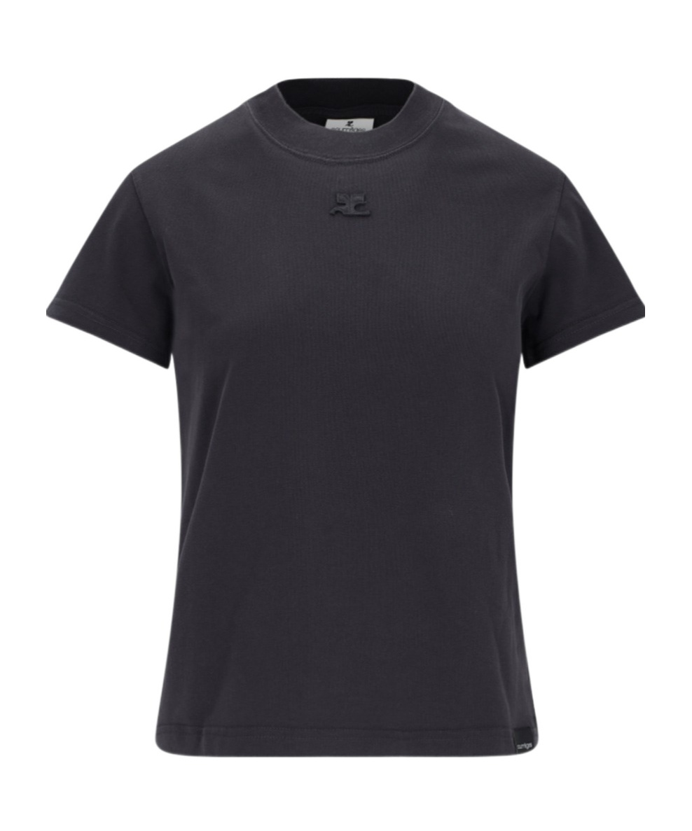 Shop Courrèges Logo Patch Crewneck T-shirt In Black