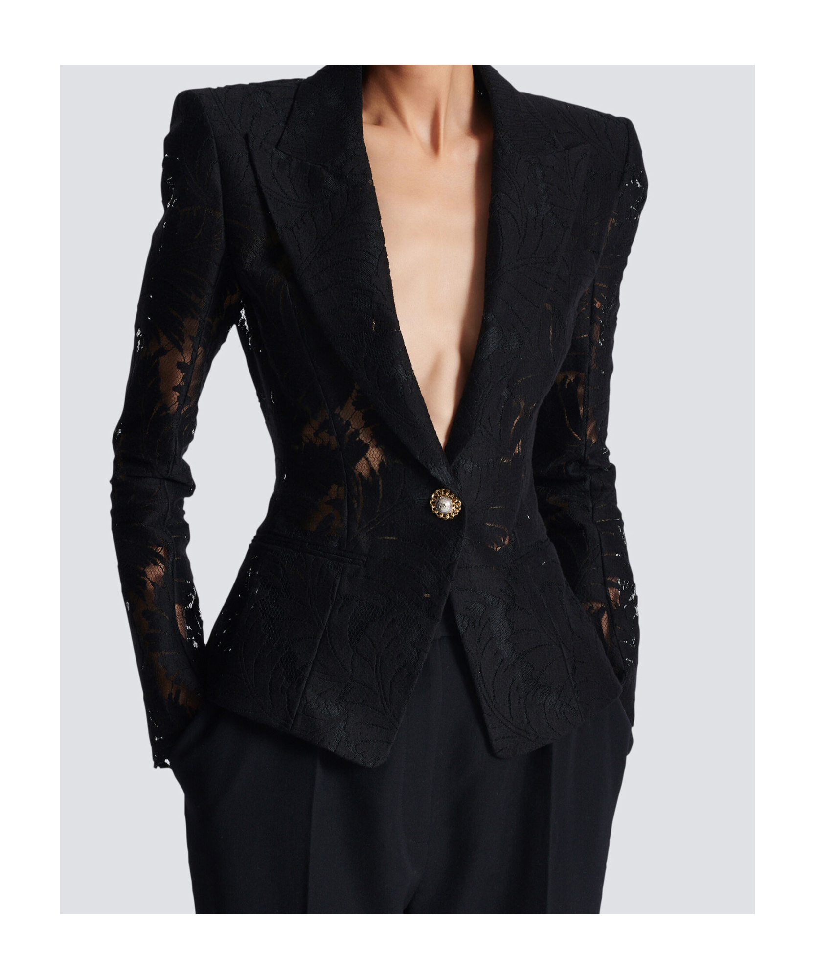 Balmain 1-button Fitted Lace Jacket In Black