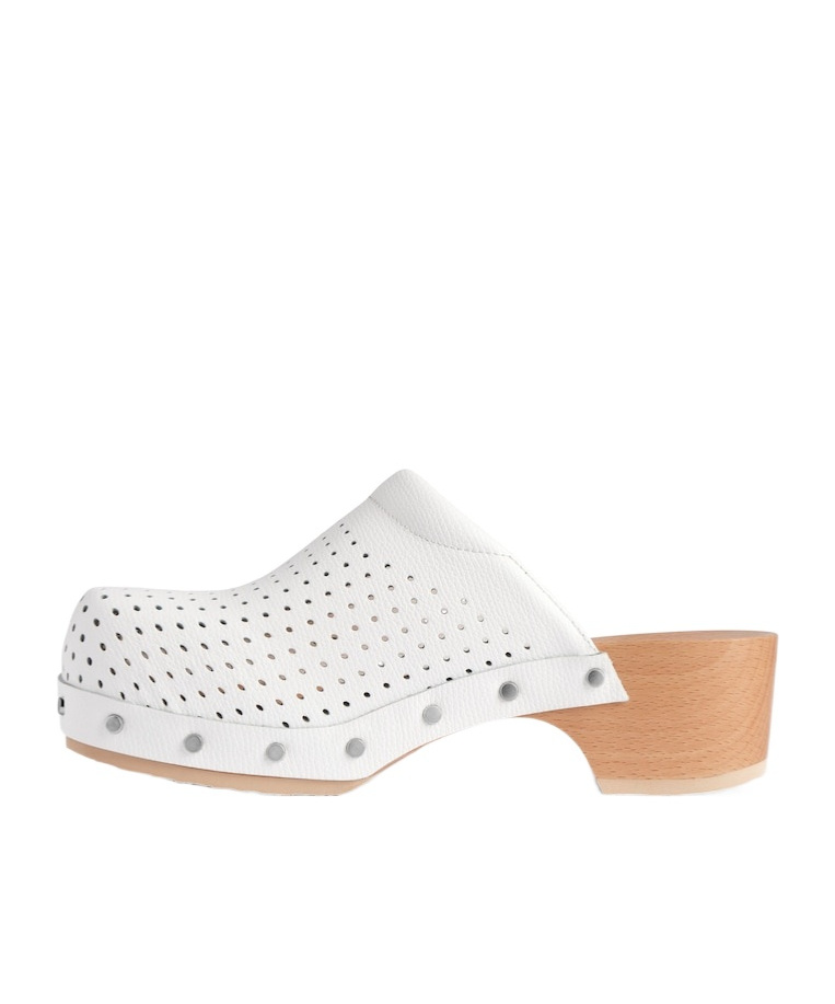 Balenciaga Scholl X 'clog' Perforated Rivet Wooden Mules In Neutral