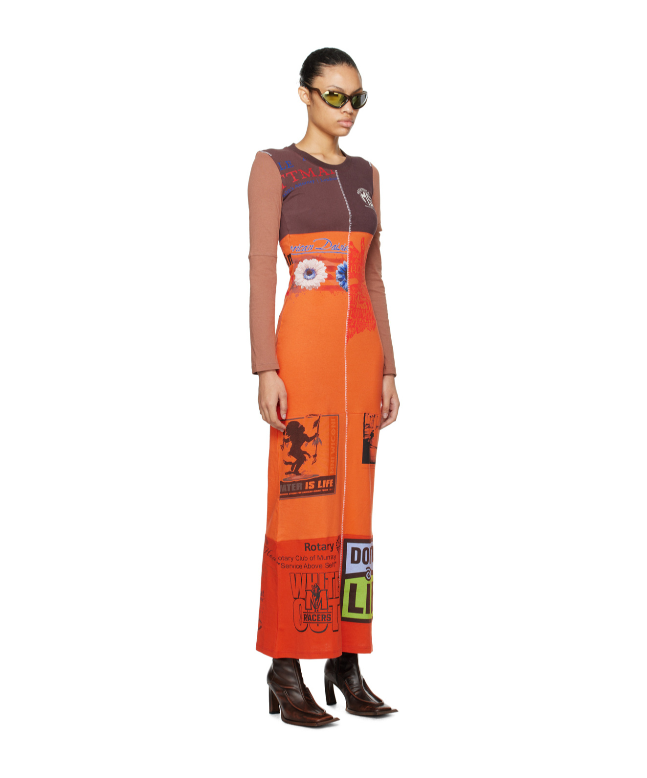 Marine Serre Round Neck Long-sleeved Dress In Multicolor
