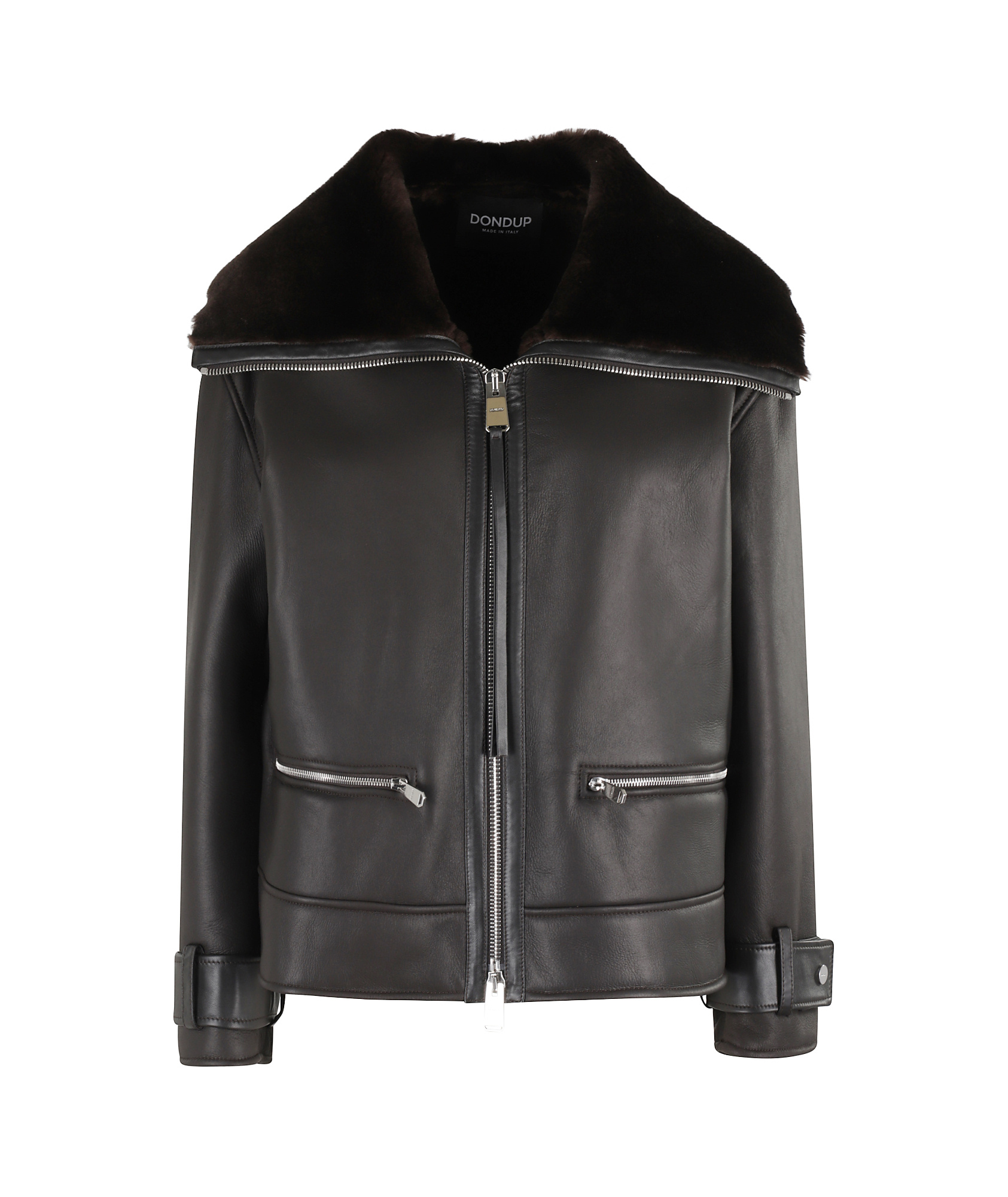 Dondup Double-zip Leather Jacket With Luxurious Fur Collar In Black