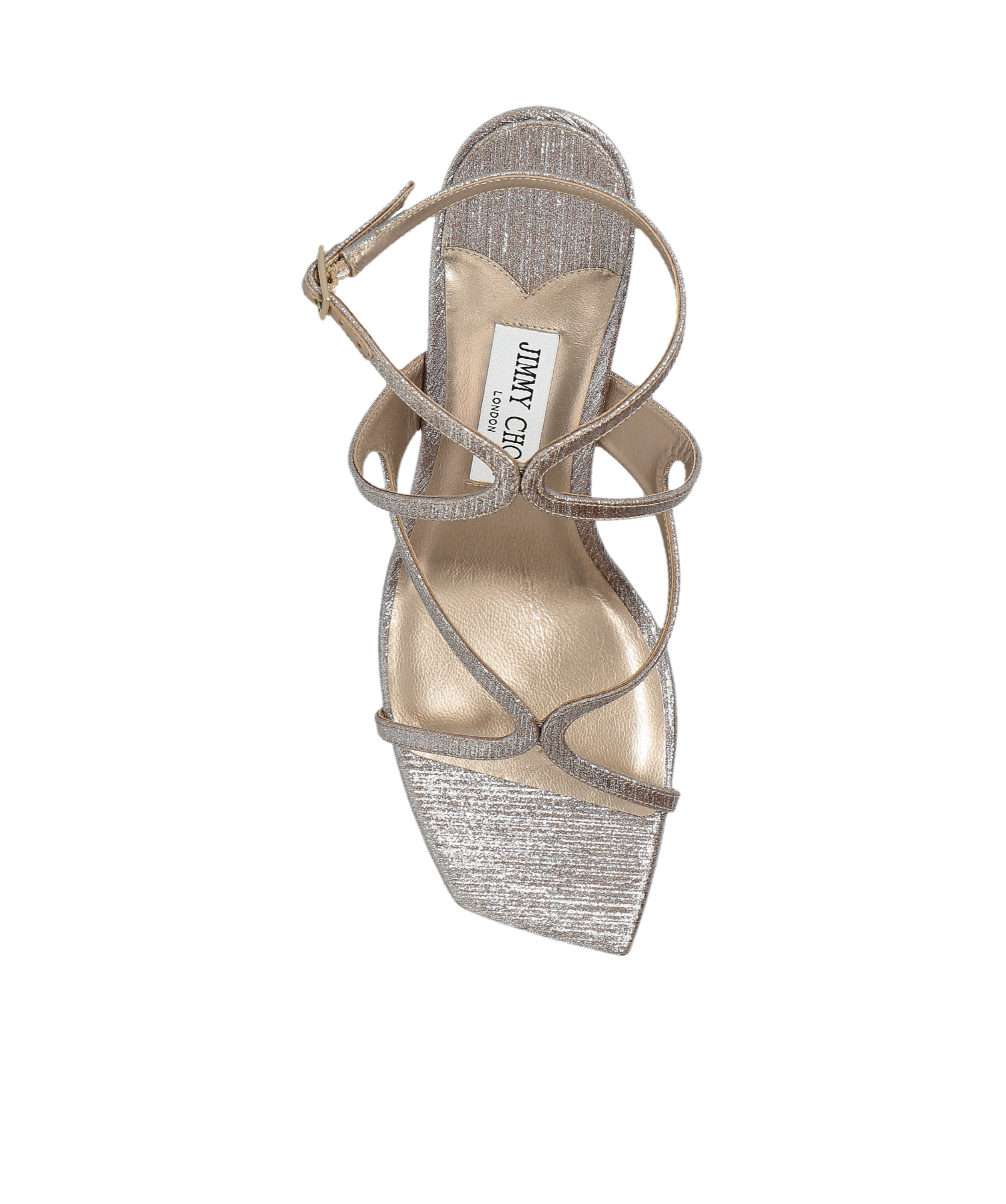 Jimmy Choo 'azie' Metallic Sandals With High Stacked Heel And Criss-cross Strap In Gray