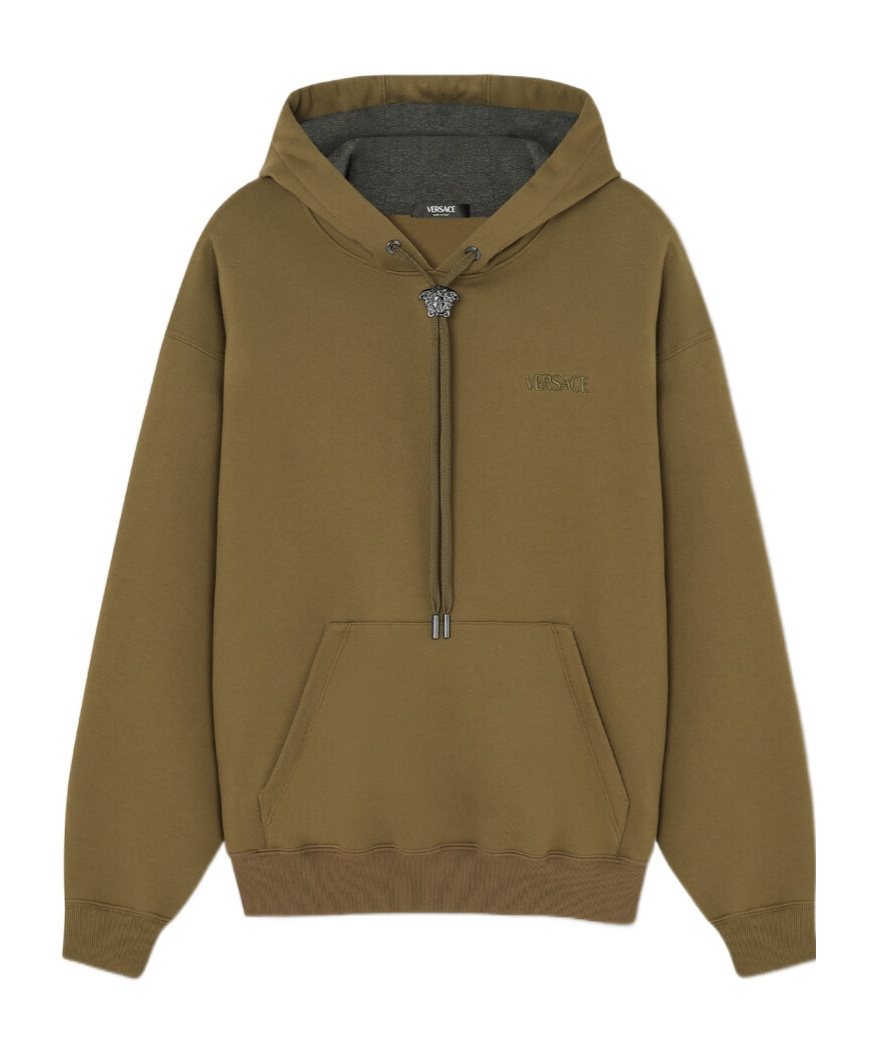 Versace Medusa Head Detailed Drawstring Hoodie In Green