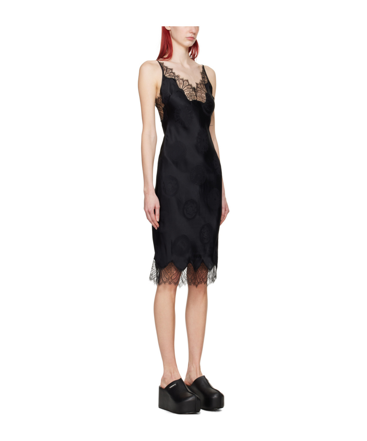 Coperni Denim Asymmetrical Flower Mini Dress In Black