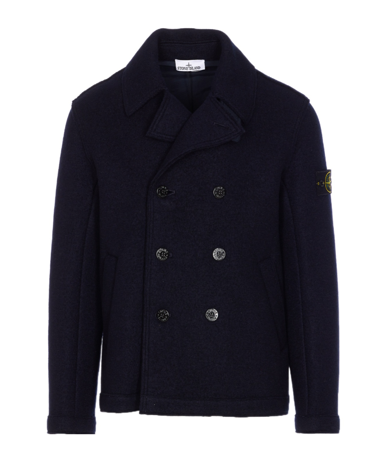 Stone Island Mens Navy Blue Felted Double-breasted Wool Jacket In Blue