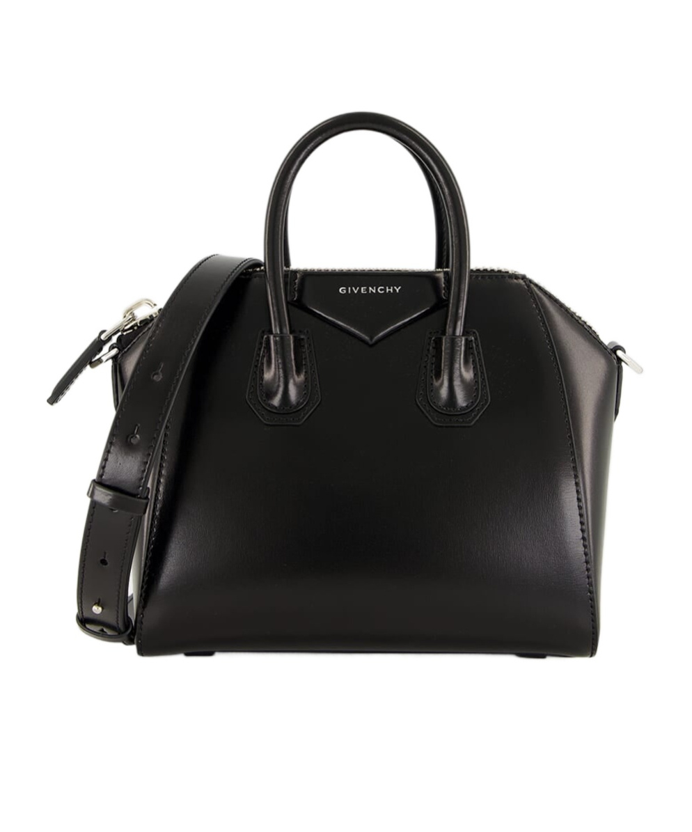 Givenchy Mini Antigona Box Leather Tote Bag With Two-way Carrying Option In Black