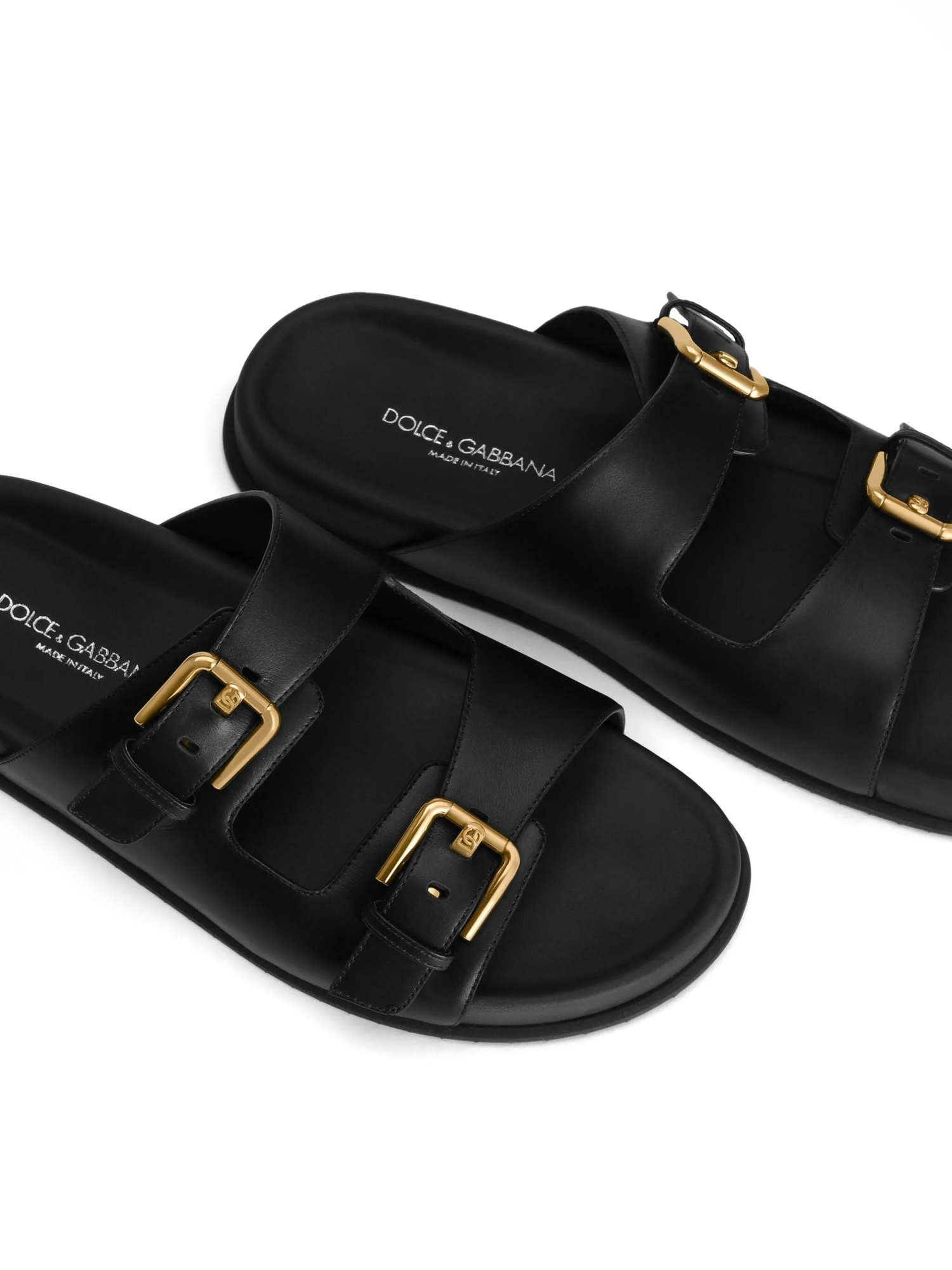 Dolce & Gabbana Leather Slides In Black