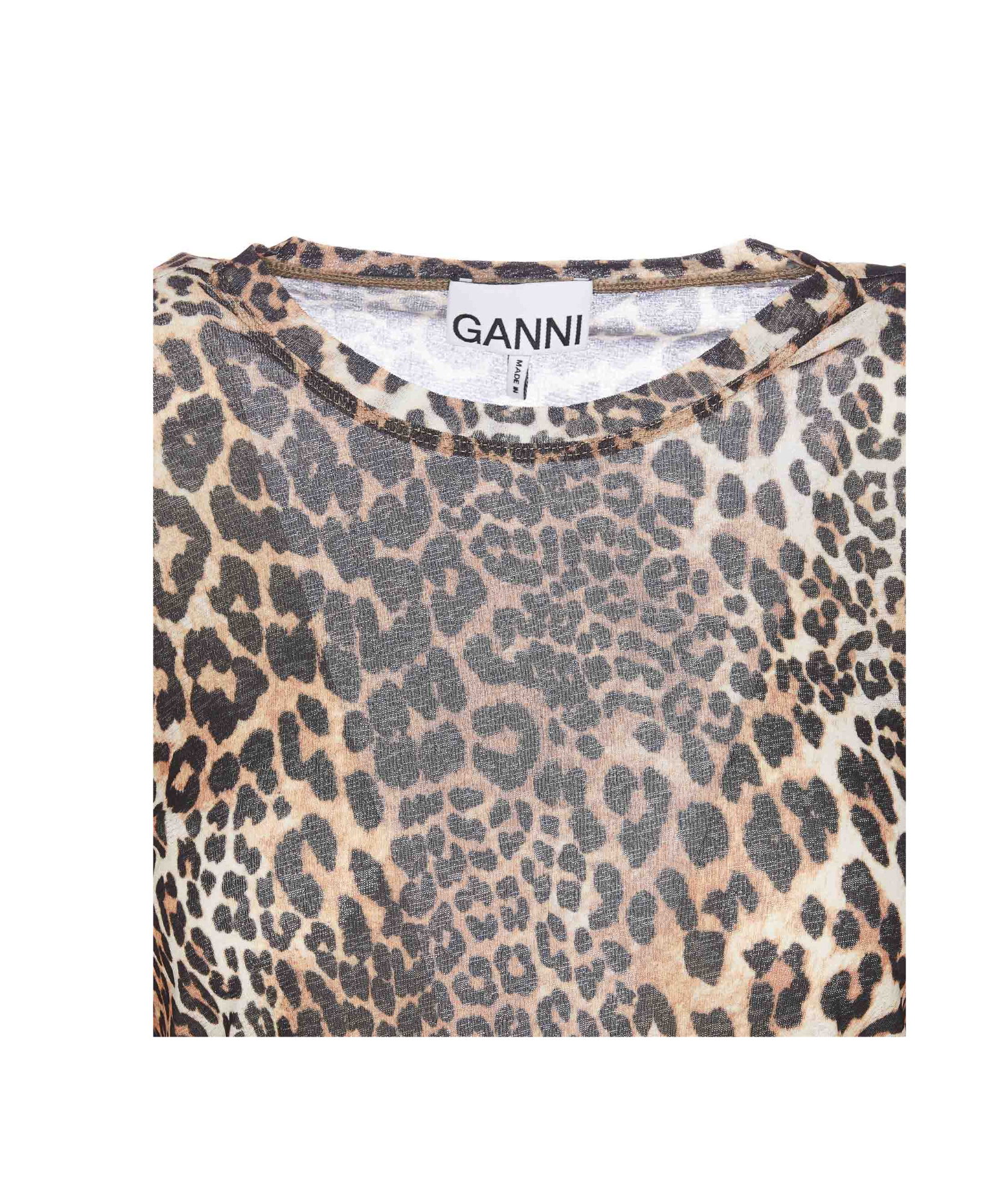 Ganni Knitwear Crewneck Leopard Print Long Sleeves In Nude