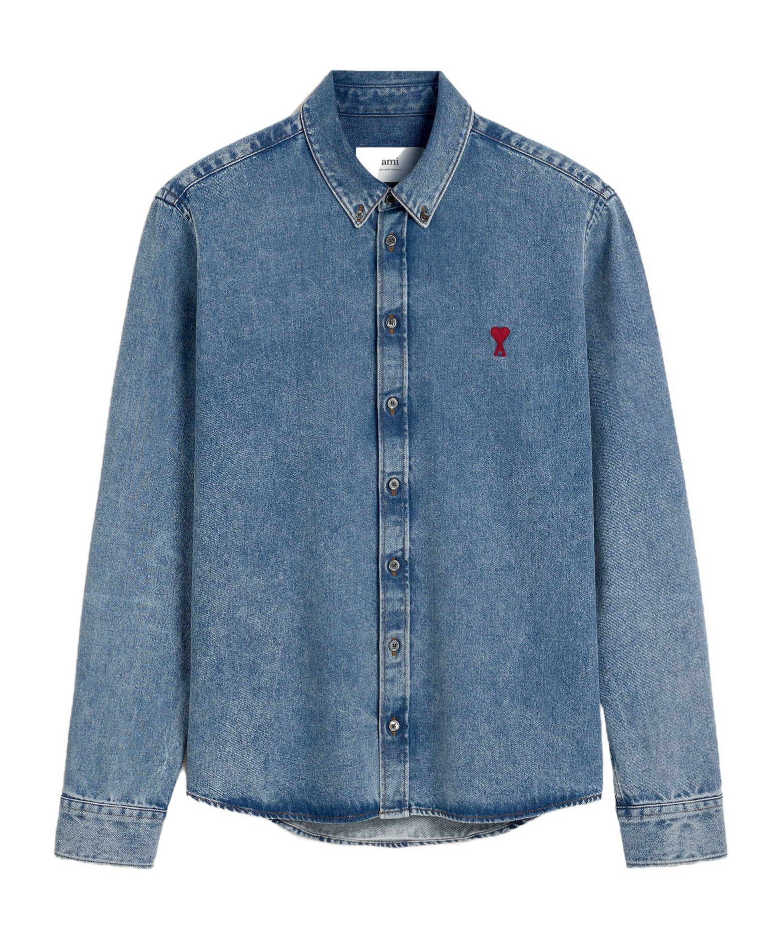 Ami Alexandre Mattiussi Long-sleeved Denim Shirt In Blue