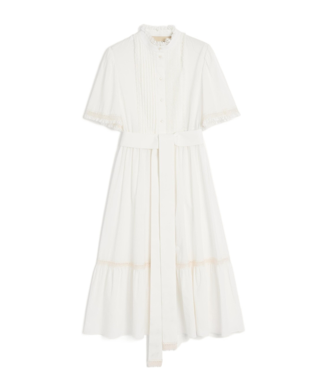 Valentino Cotton Belted Midi Dress In White