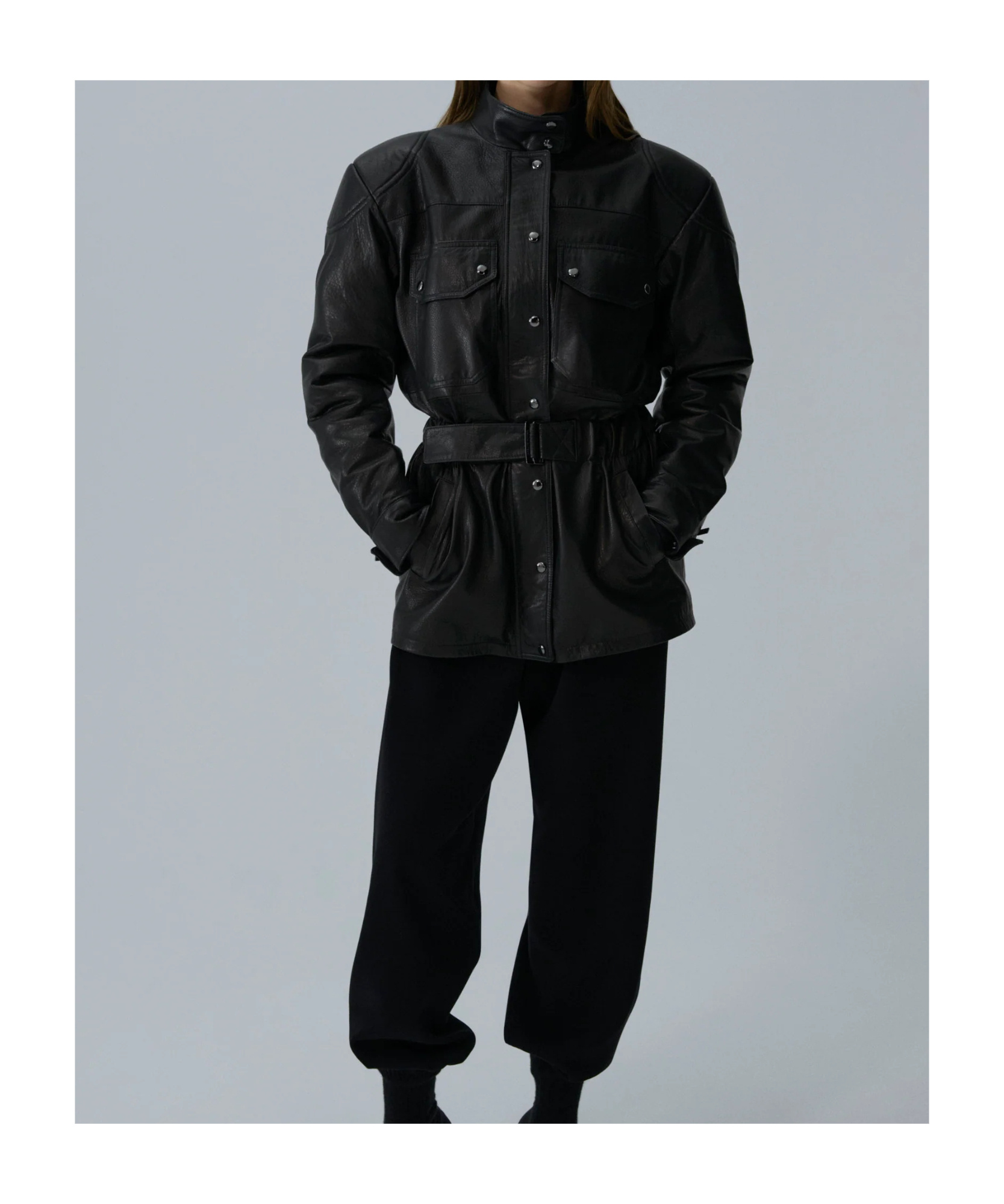 Magda Butrym Belted Utility Jacket In Black Leather In Black