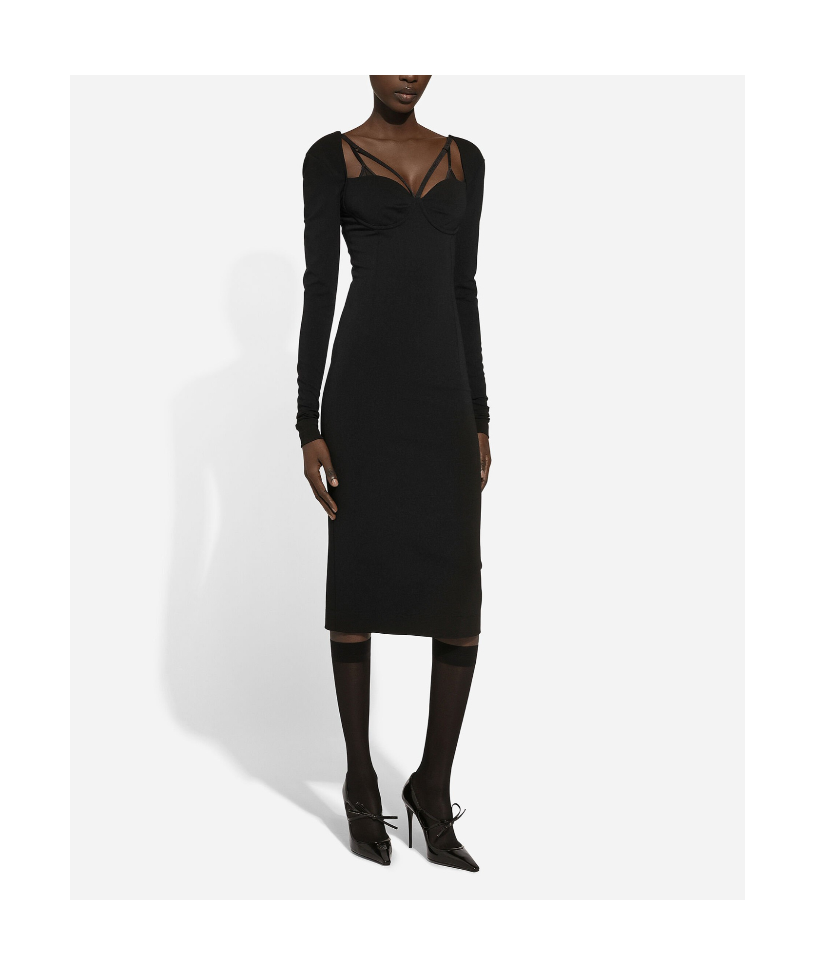 Dolce & Gabbana Jersey Milano Rib Calf-length Dress In Black