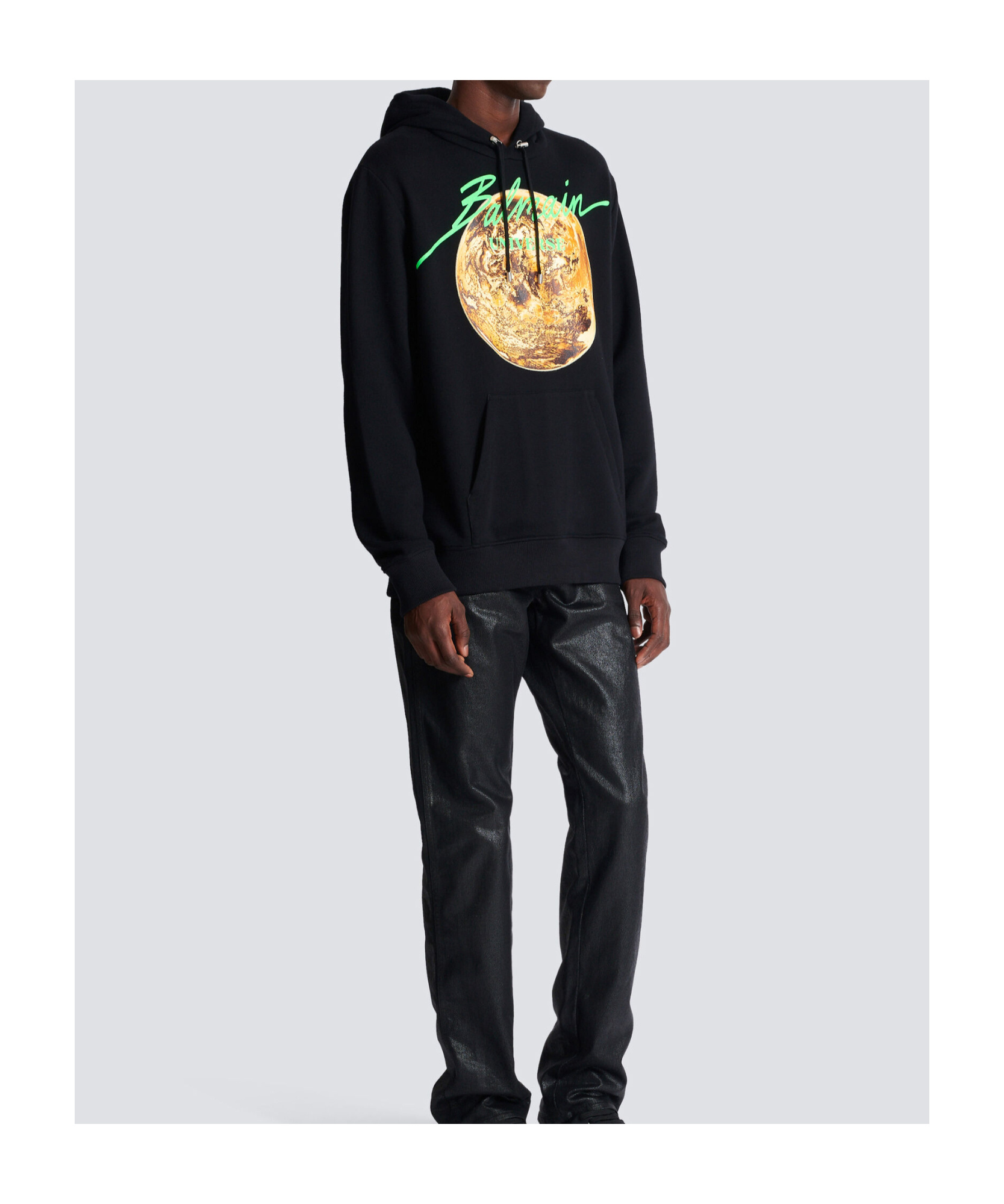 Balmain Universe Logo Print Hooded Sweatshirt In Black