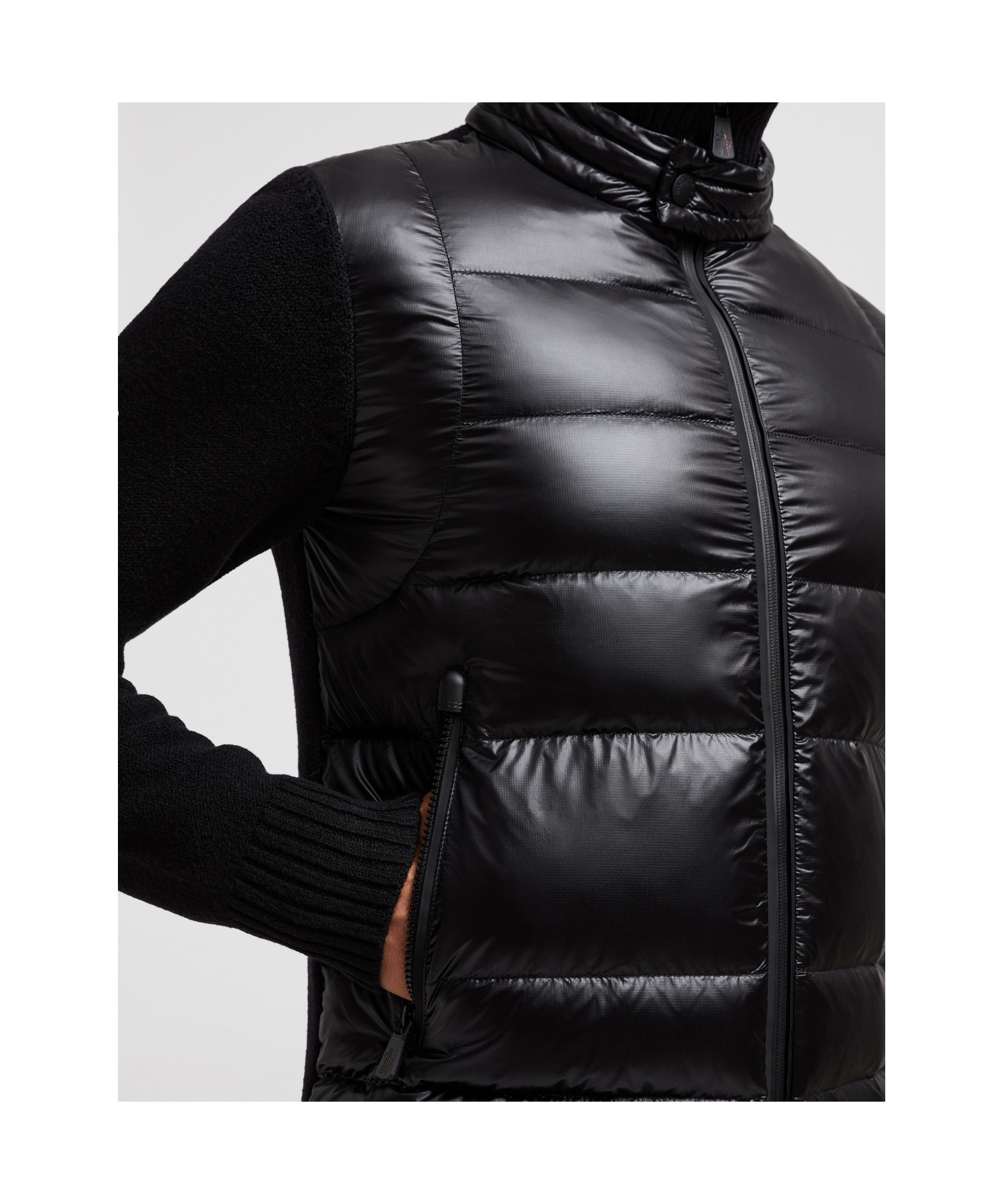 Moncler Black Wool Blend Tricot Cardigan In Black