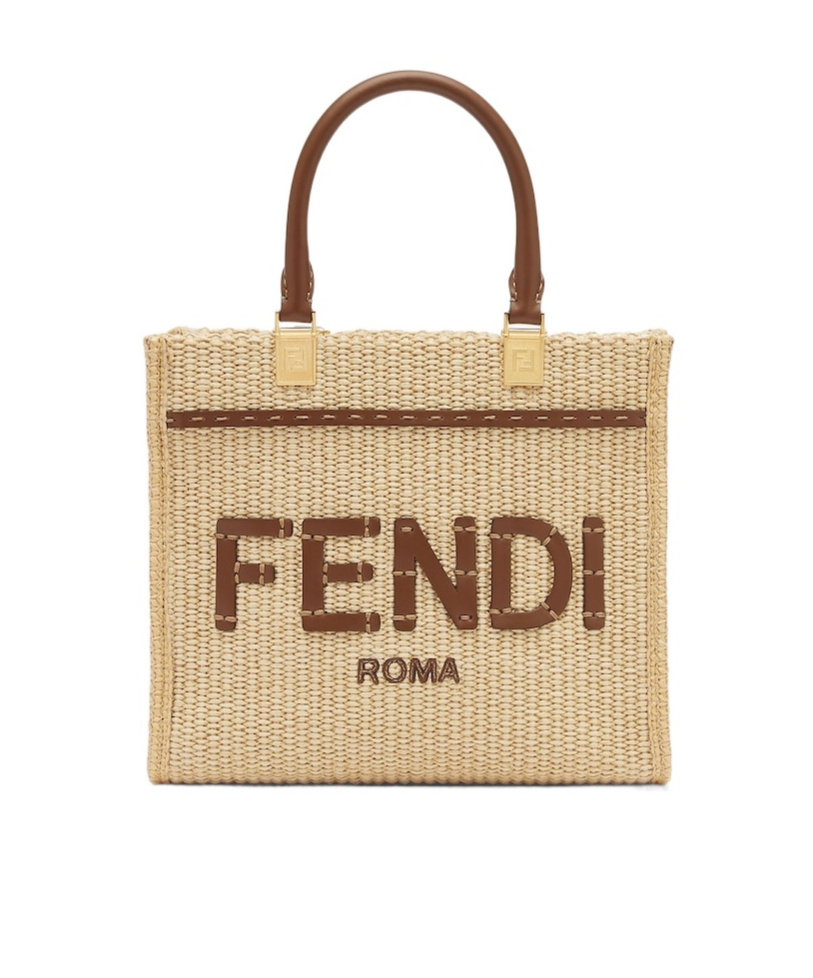 Fendi Small Raffia Sunshine Bag In Nude
