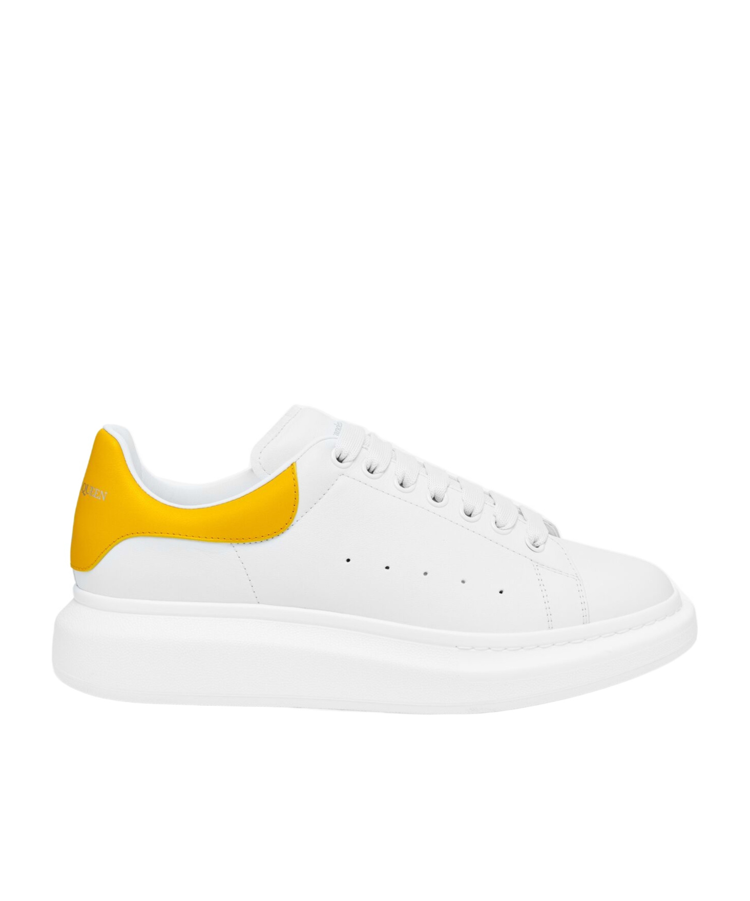 Alexander Mcqueen Perforated Platform Round Toe Sneakers In White/yellow